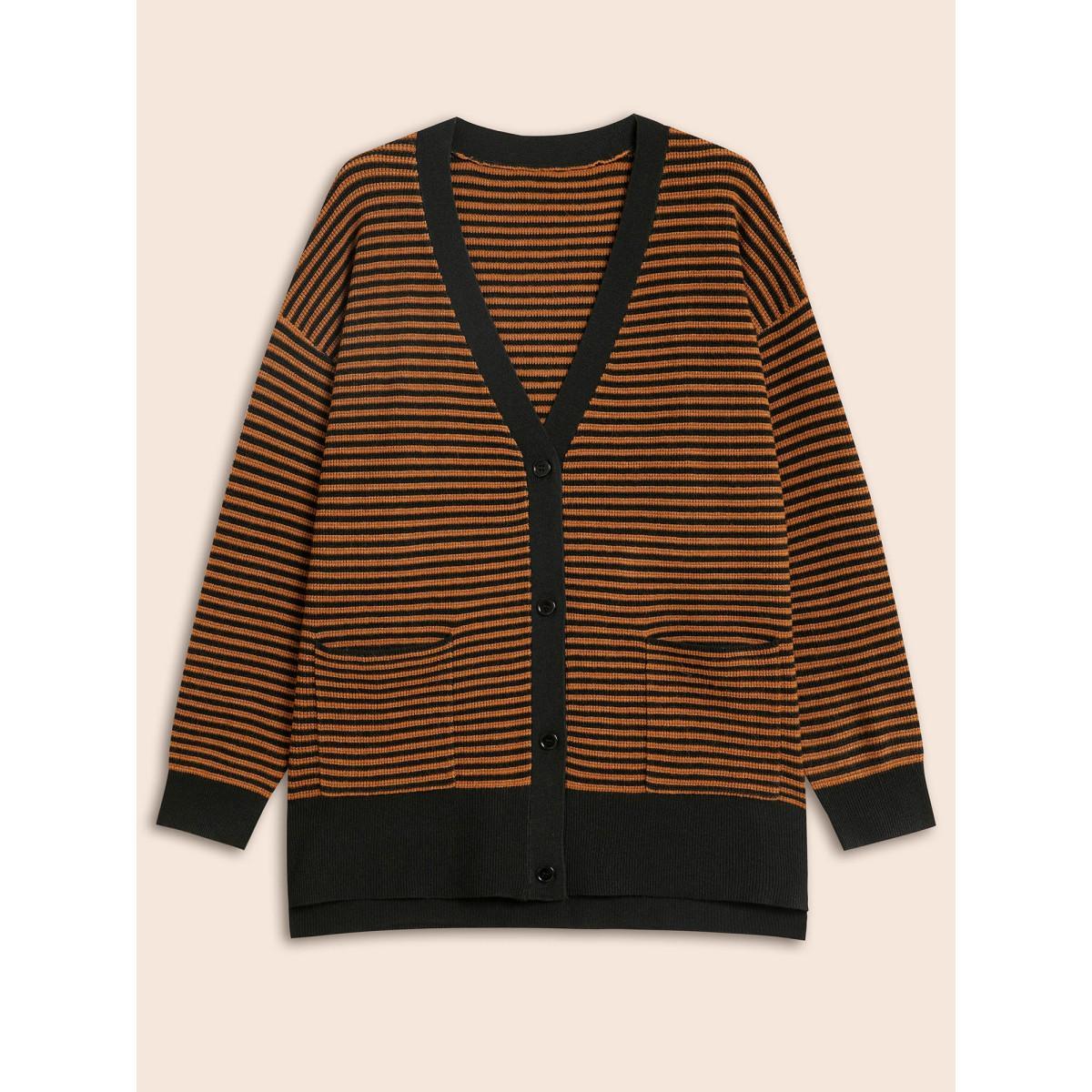 Plus Size Halloween Striped Ribbed Cardigan OrangeRed Women Casual Loose Long Sleeve Everyday Cardigans BloomChic 12/L Product Image