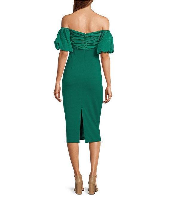 Belle by Badgley Mischka Harlow Stretch Crepe Off-the-Shoulder Puffed Sleeve Dress Product Image