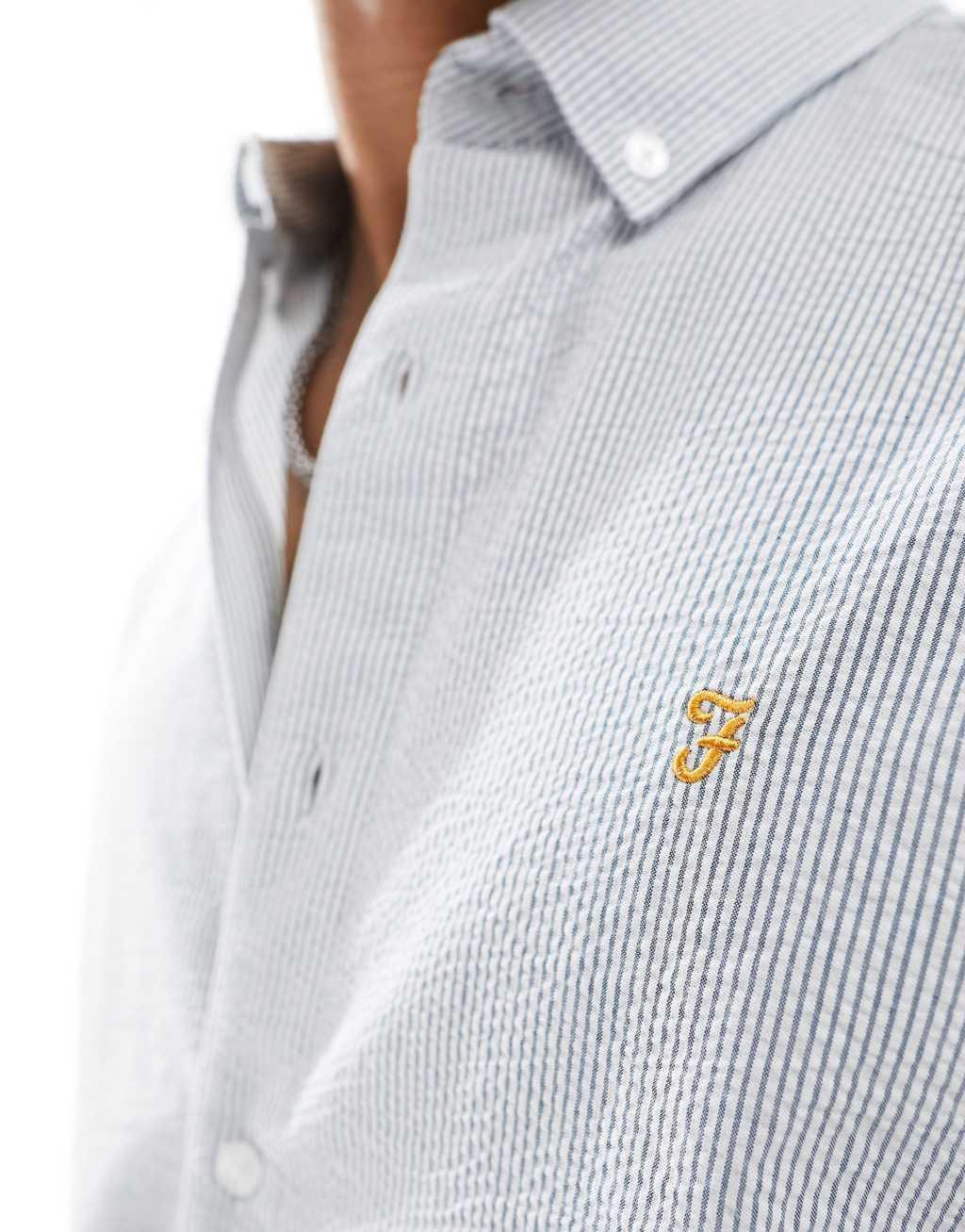 Farah cotton stripe seersucker shirt in blue Product Image