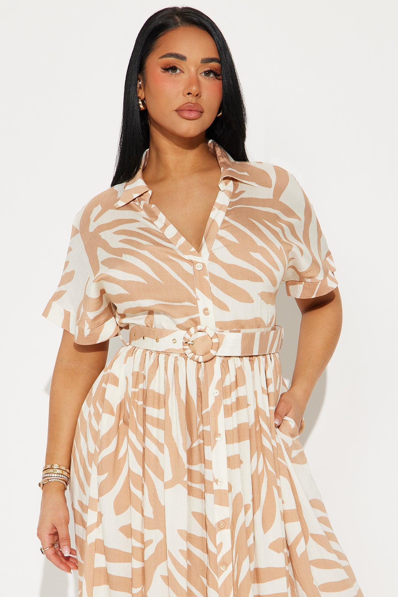 Jasmine Belted Shirt Dress - Taupe/combo Product Image