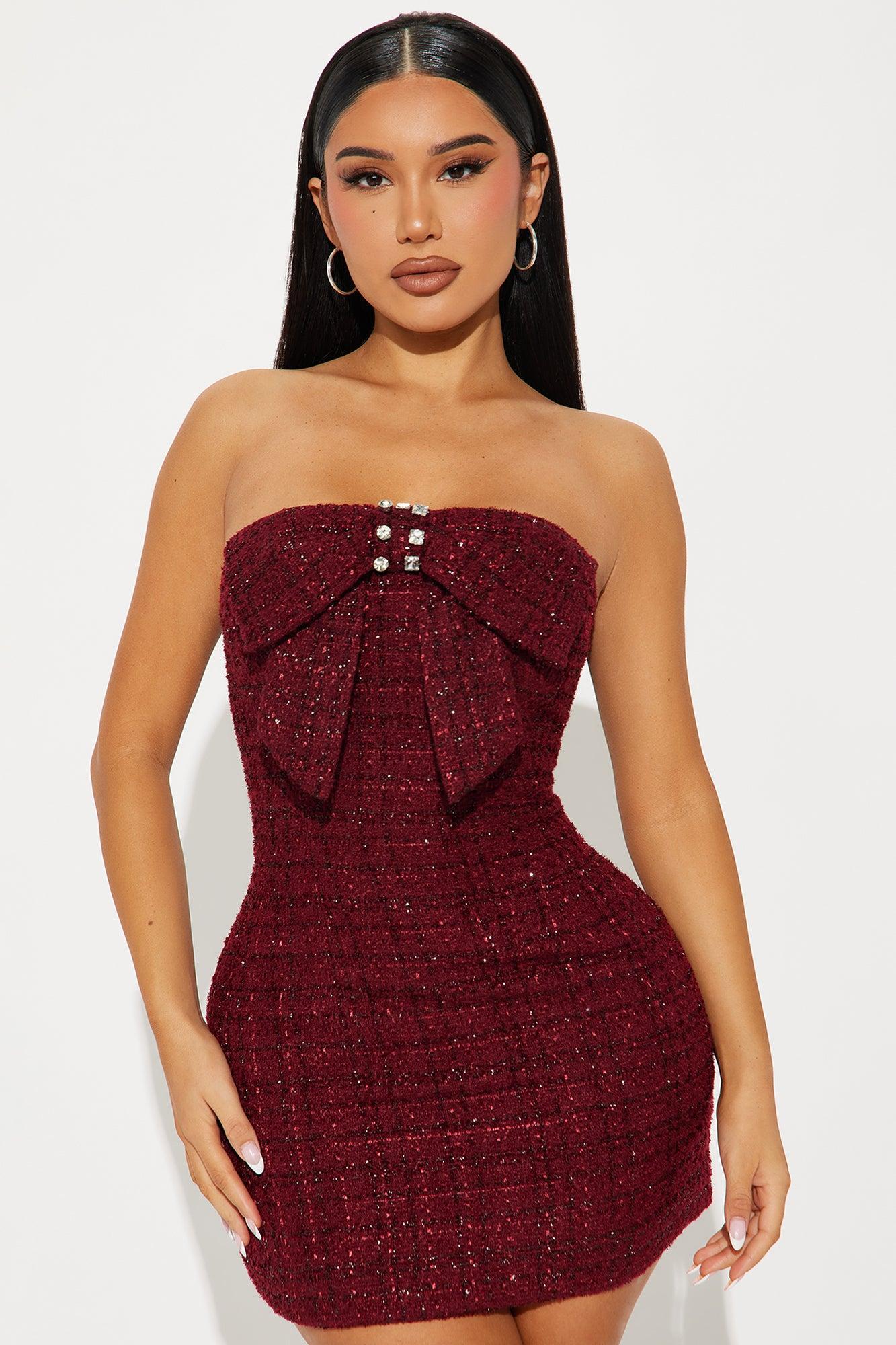 Penelope Tweed Mini Dress - Wine Product Image