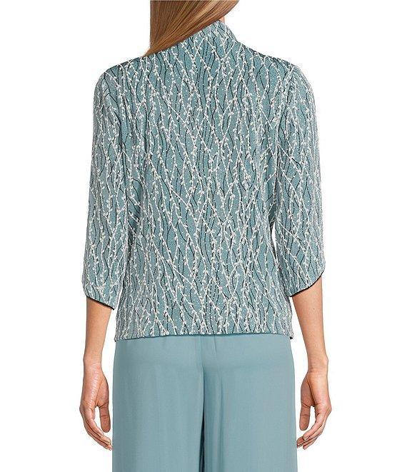 Alex Evenings Petite Size Glitter Jersey Knit Mandarin Collar 2-Piece Twinset Product Image