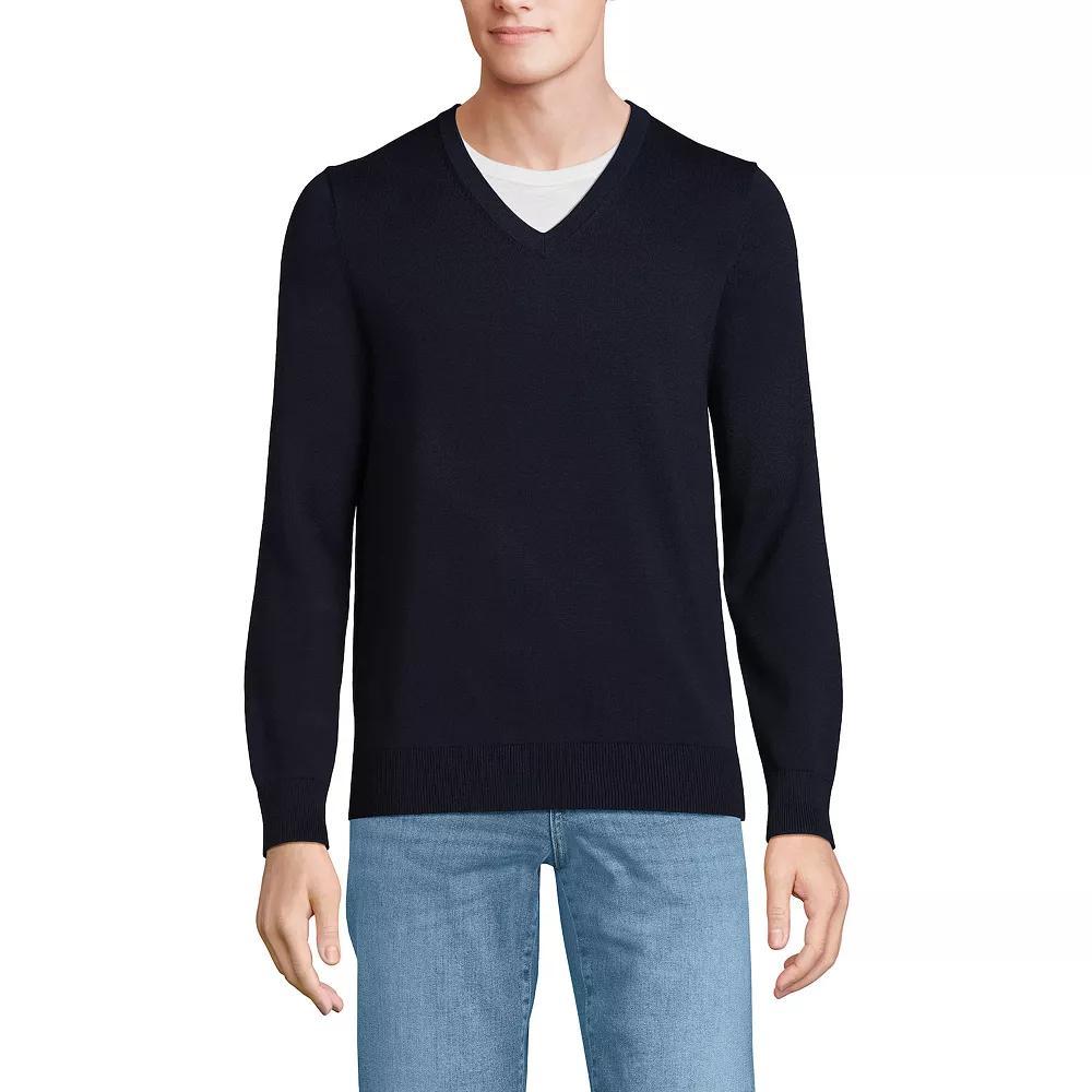 Men's Lands' End Fine Gauge Cotton V-Neck Sweater, Size: Small, Radiant Blue Product Image