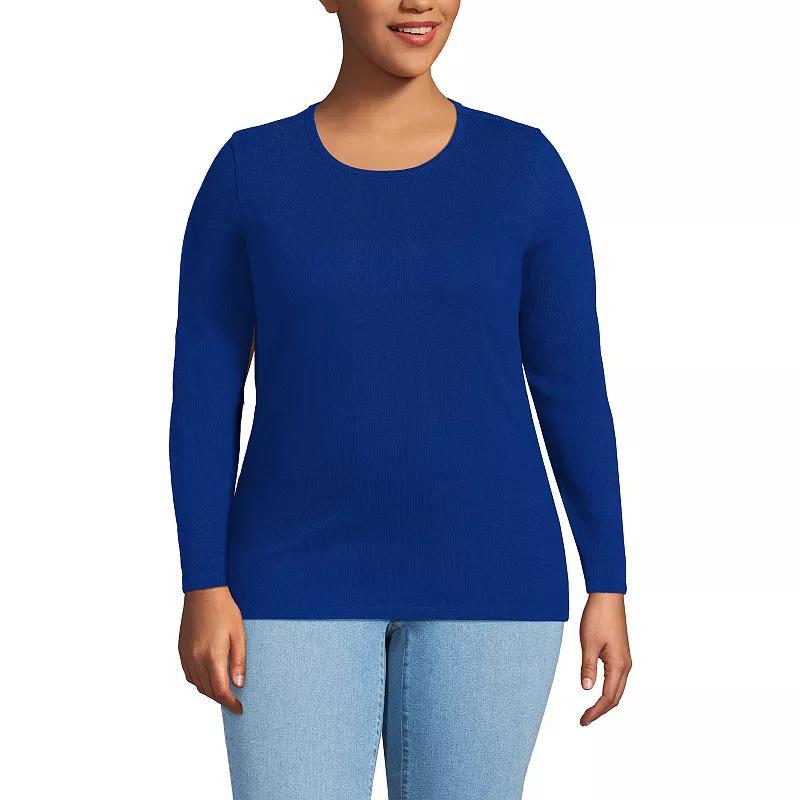Plus Size Lands' End Long Sleeve Micro Rib Crewneck Top, Women's, Size: 2XL, White Product Image