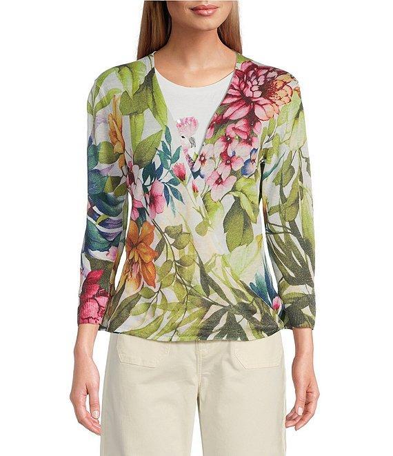 Tommy Bahama Verde Bloom Addison Lightweight Linen Blend V-Neck Wrap Cardigan Product Image