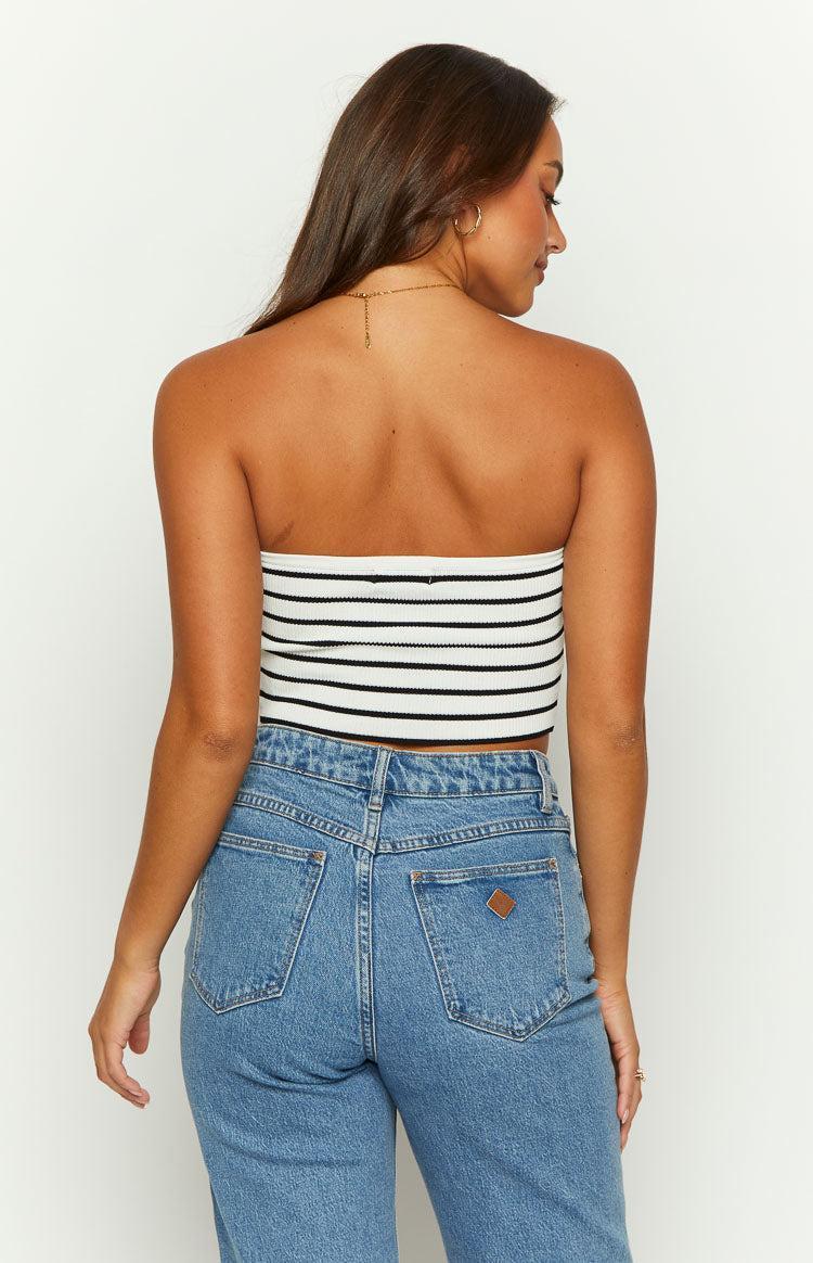 Clover Black and White Striped Knit Corset Top Product Image