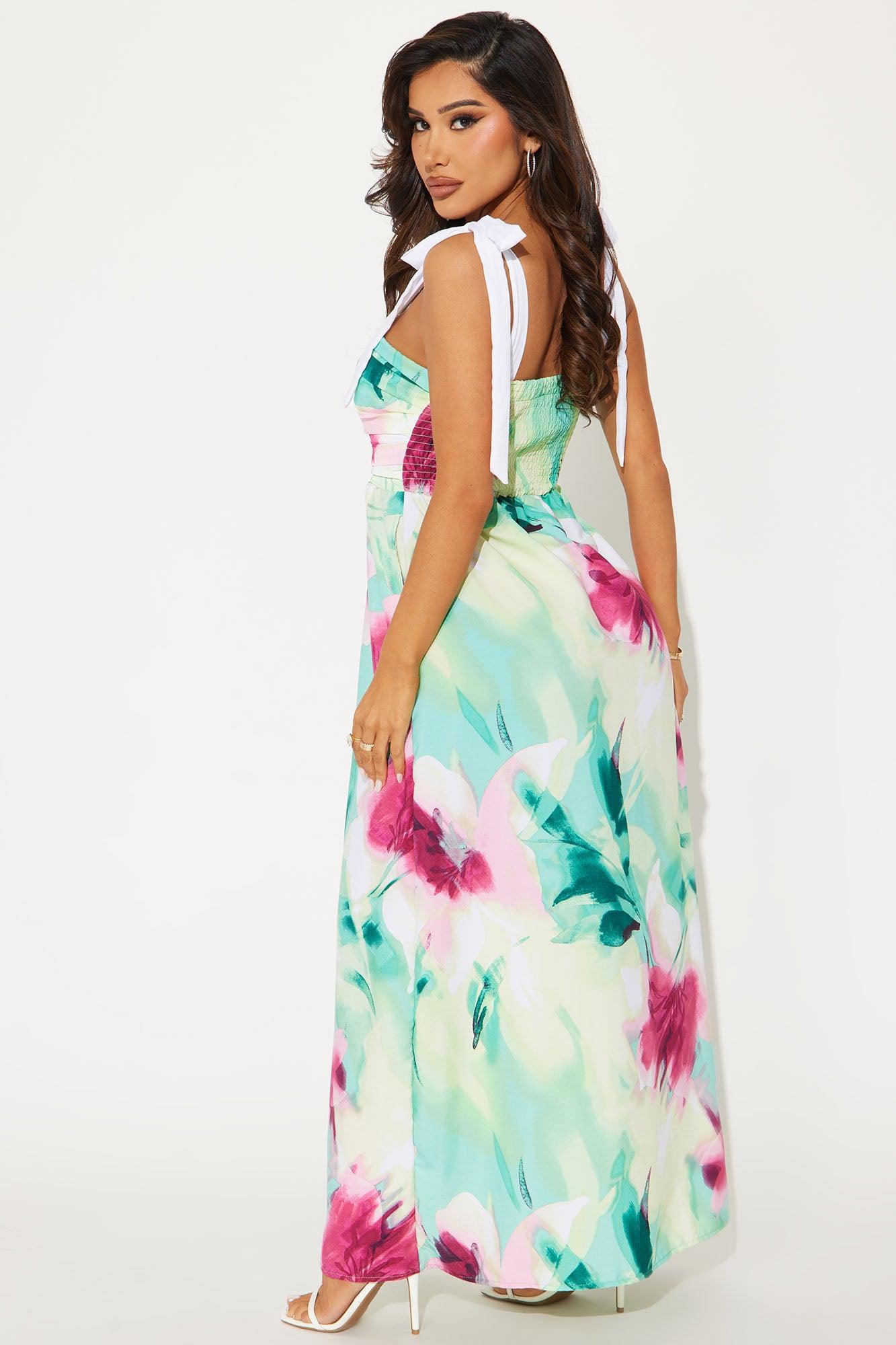 Alyssa Tie Shoulder Maxi Dress - Green/combo Product Image