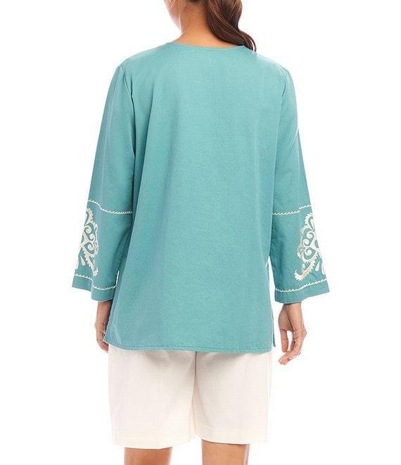 Karen Kane Embroidered Split V-Neck 3/4 Sleeve Tunic Product Image