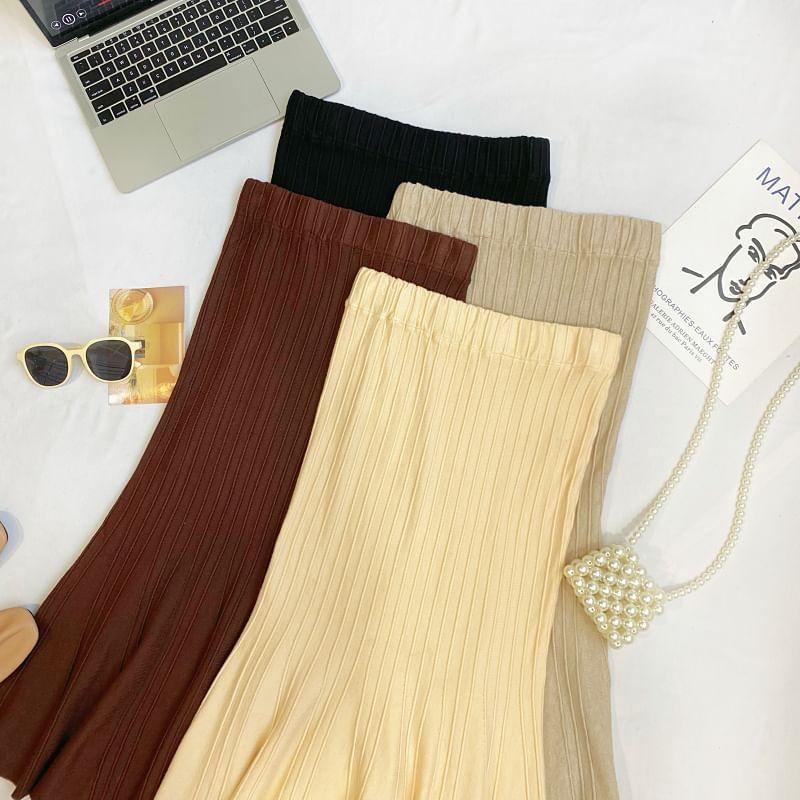 High Waist Plain Knit Midi Mermaid Skirt Product Image
