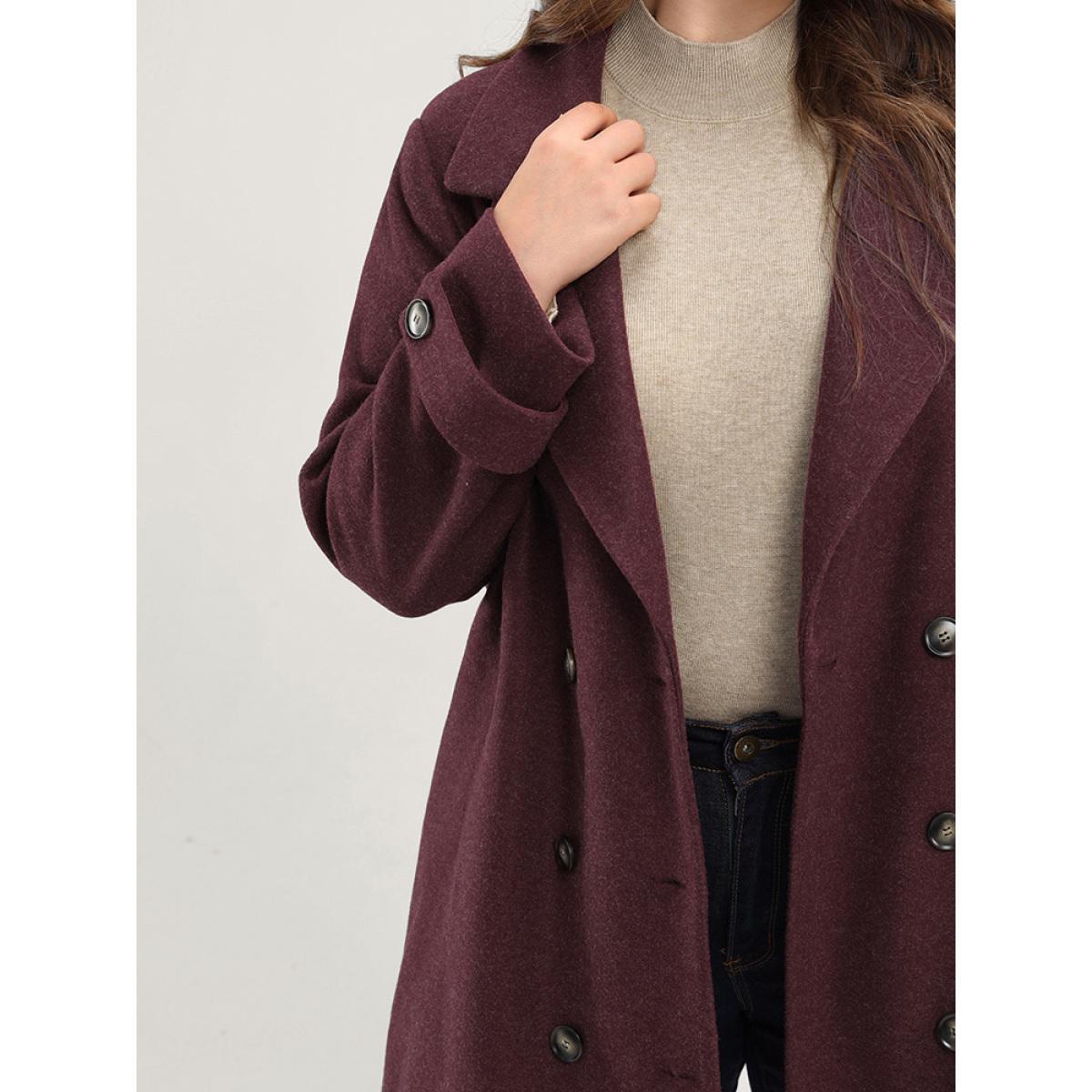 Plus Size Solid Suit Collar Pocket Double Breasted Blazer Women Burgundy Casual Double-Breasted Ladies Dailywear Winter Coats BloomChic 22-24/3X Product Image