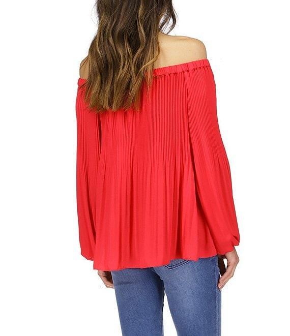 MICHAEL Michael Kors Crepe Pleated Off-the-Shoulder Blouse Product Image