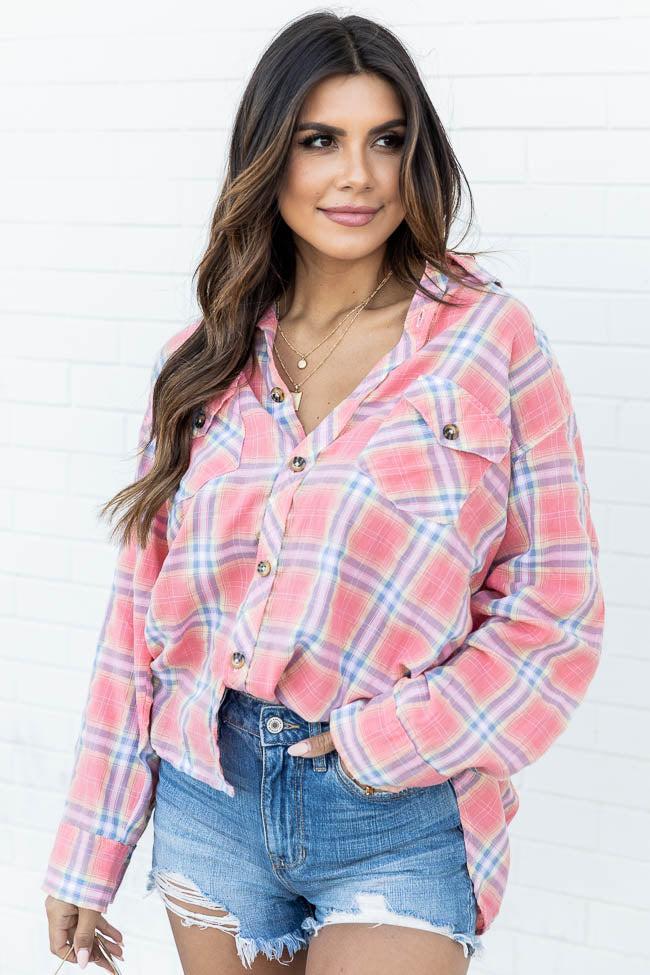 Flattering Style Red Multi Plaid Button Up Blouse FINAL SALE Product Image