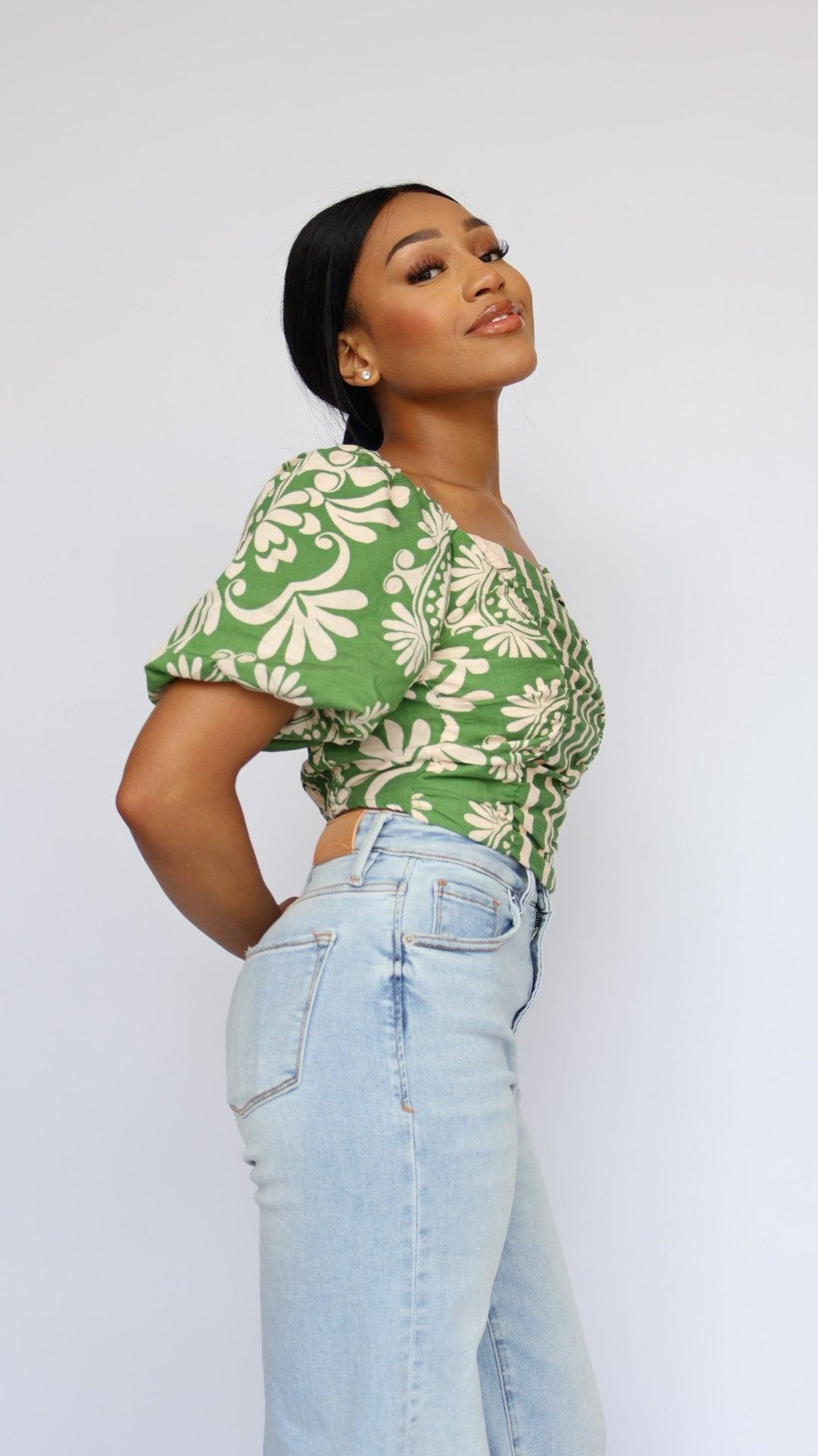 Floral Puff Sleeve Crop Top Product Image