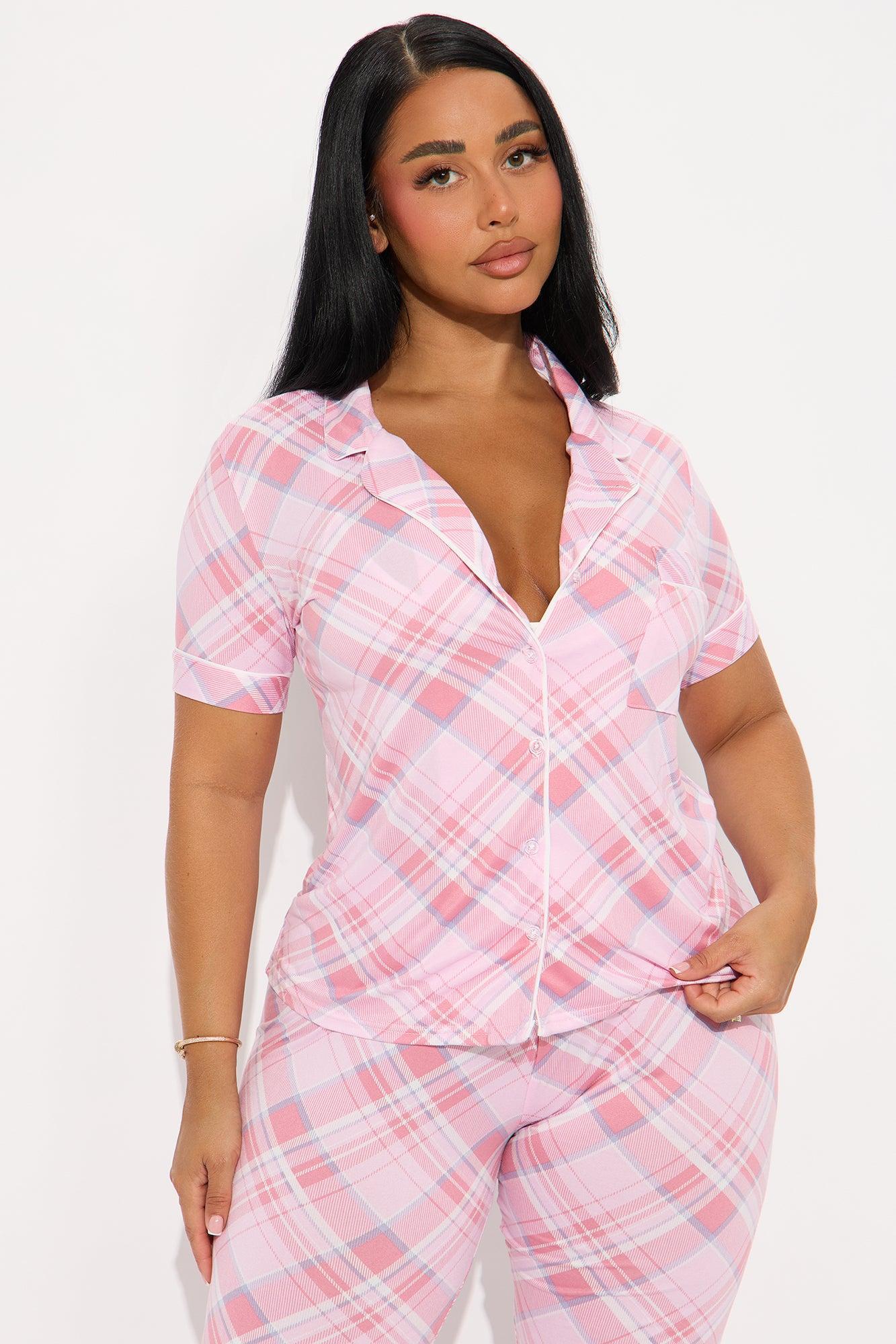 Get In Bed Short Sleeve PJ Pant Set - Pink/combo Product Image