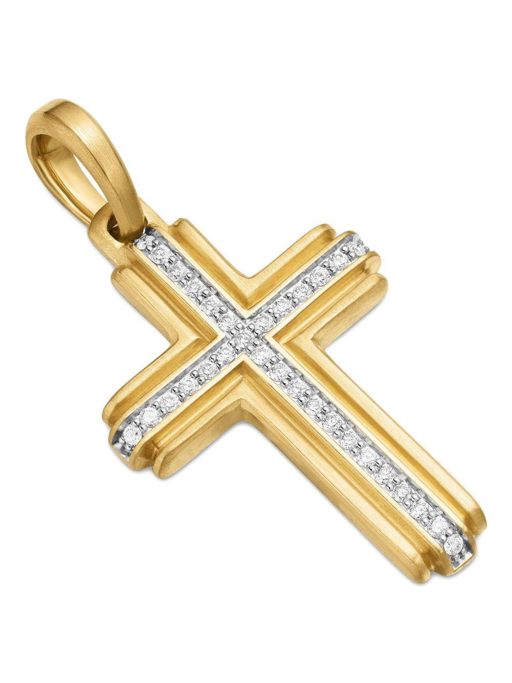 18kt yellow gold Deco Cross diamond pendant (34mm) Product Image