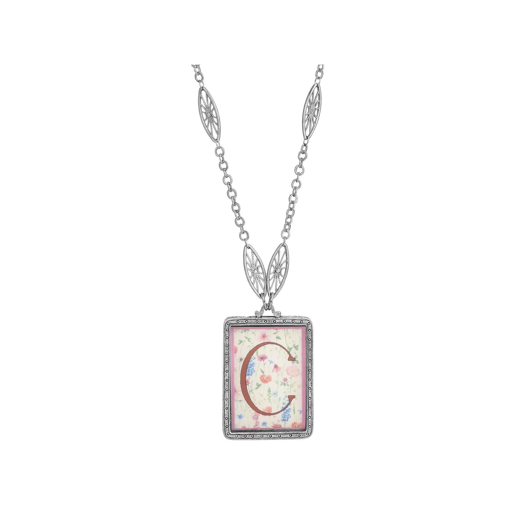 1928 Floral Motif Initial Pendant, Women's, G Product Image