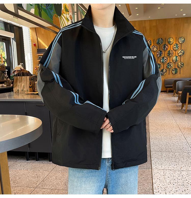 Striped Lettering Zip Jacket Product Image