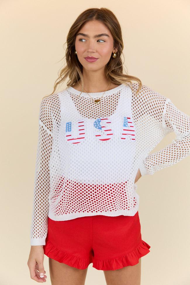 Born In The USA Ivory Open Knit Sweater FINAL SALE Product Image