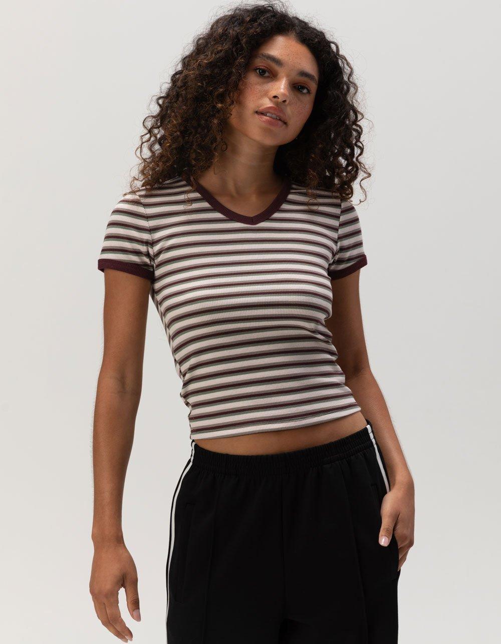 FULL TILT V-Neck Womens Baby Tee - BURGUNDY Product Image