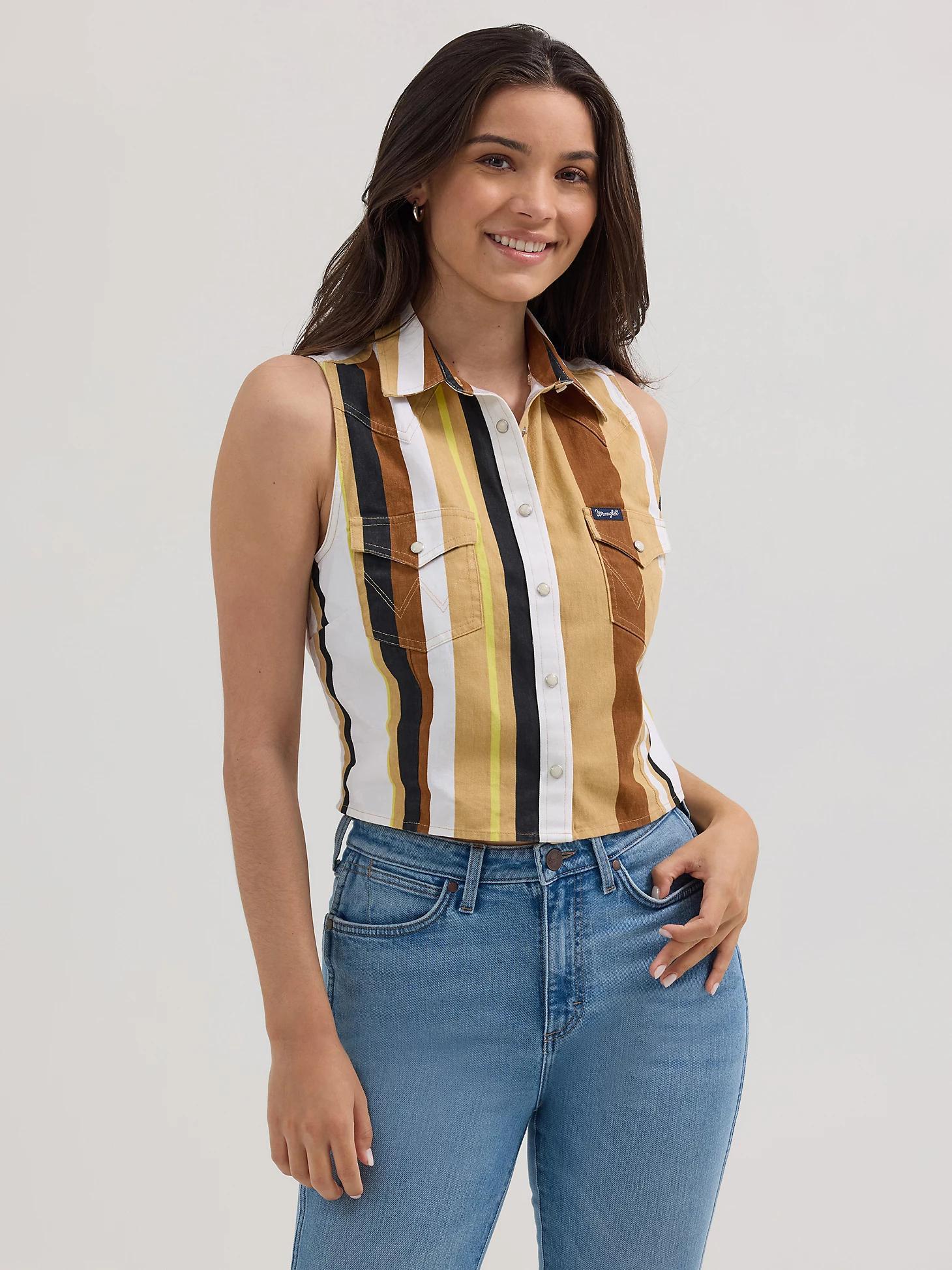 Women's Wrangler Brushpopper Stripe Slim Crop Snap Tank | Women's TOPS | Wrangler® Product Image