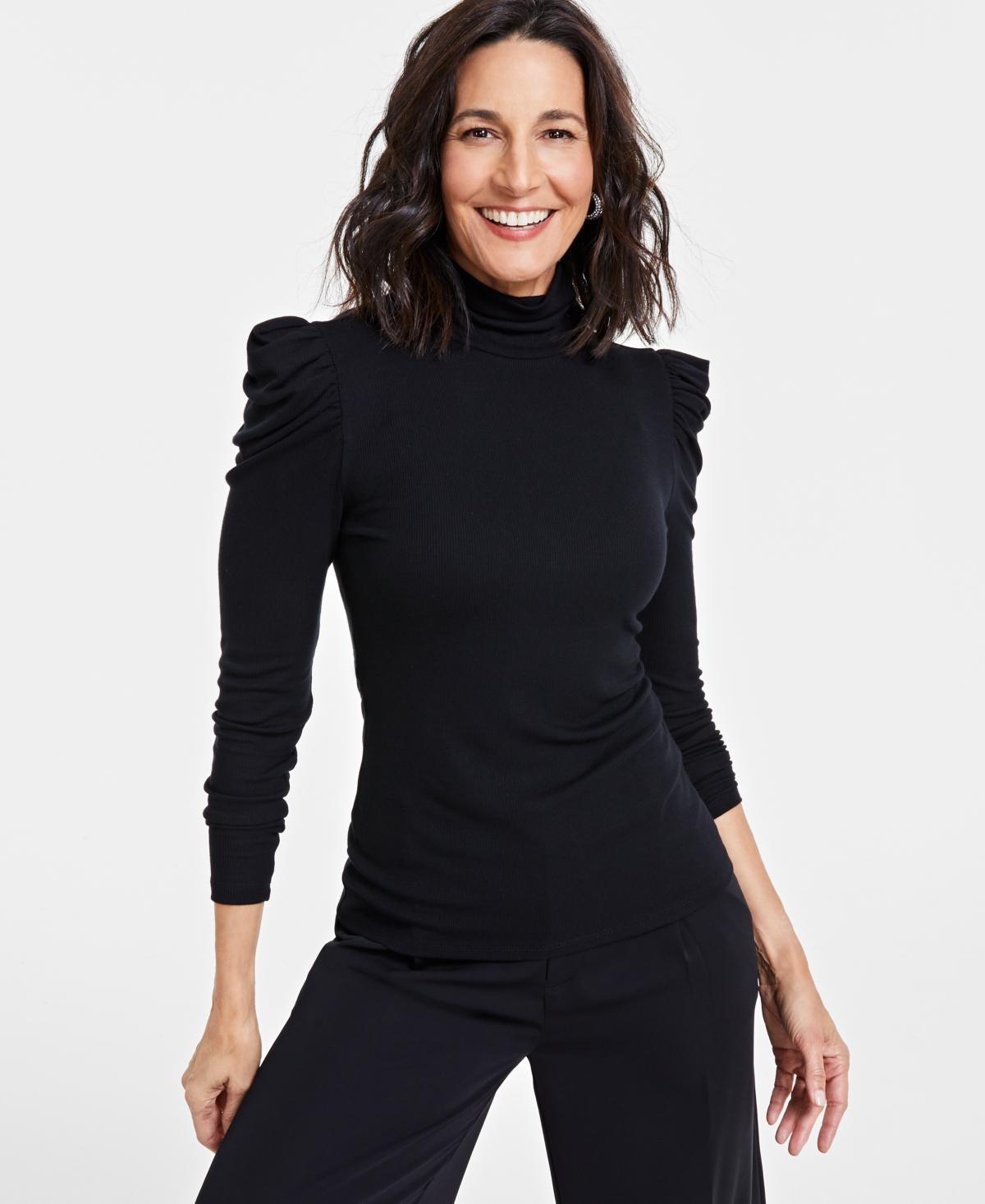 I.n.c. International Concepts Womens Mock-Neck Puff-Sleeve Top, Created for Macys Product Image