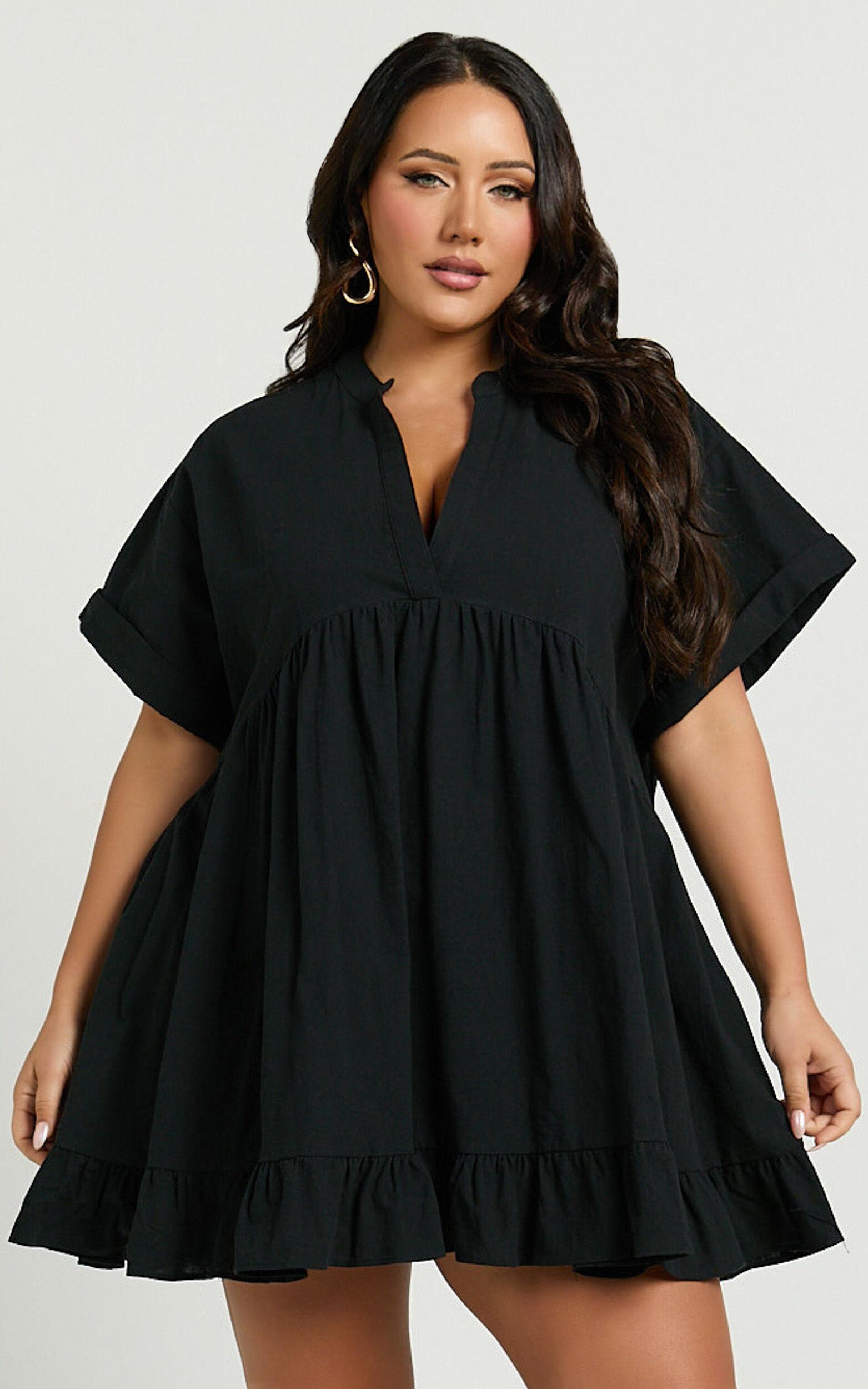 Calissa Mini Dress - Frill Hem Smock Dress in Black Product Image