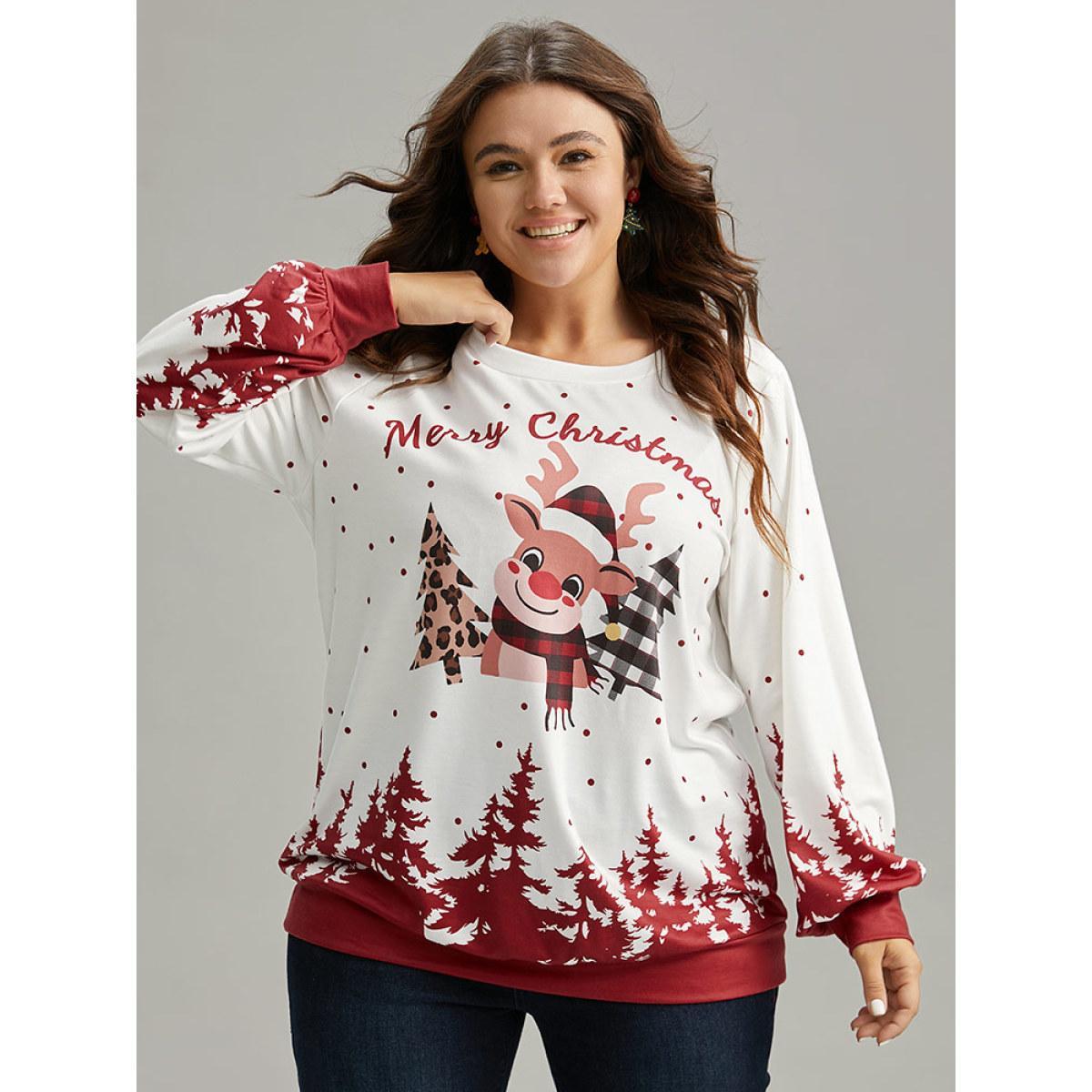 Plus Size Graphic Christmas Round Neck Sweatshirt Women Multicolor Casual Printed Festival-Christmas Sweatshirts BloomChic 30/6X Product Image