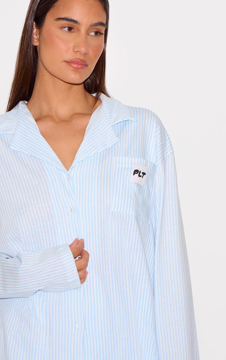PRETTYLITTLETHING Blue Stripe Long Sleeve Pj Shirt Product Image