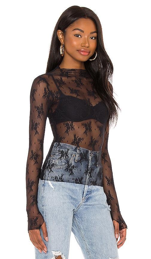 Free People Lady Lux Jacquard Sheer Mock Neck Long Sleeve Layering Top Product Image