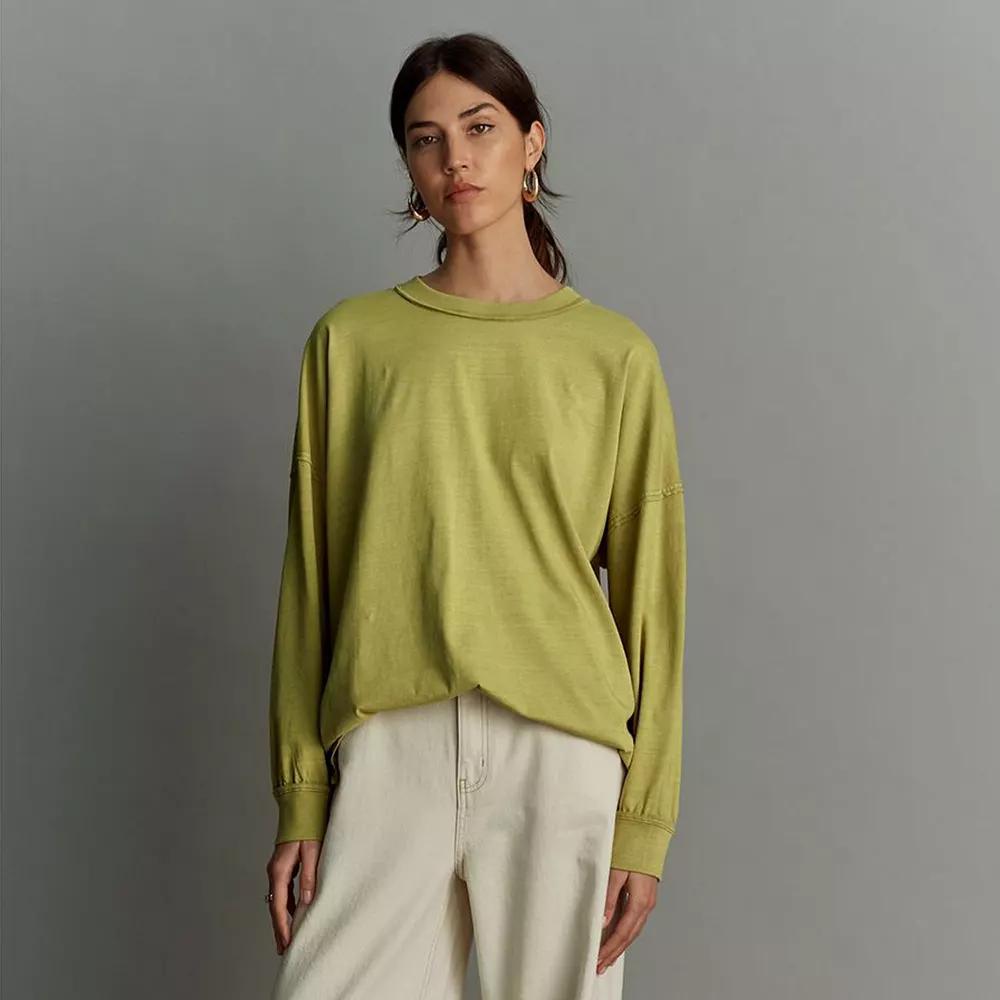 Women's NEXT Long Sleeve Washed Crewneck Tee, Size: XL, Green Green Product Image