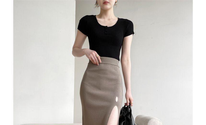 High Rise Plain Midi Fitted Skirt Product Image