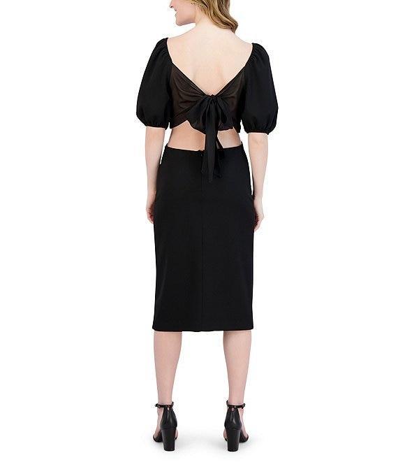 Julia Jordan Short Puffed Sleeve Square Neck Side Cut-Out Sheath Midi Dress Product Image