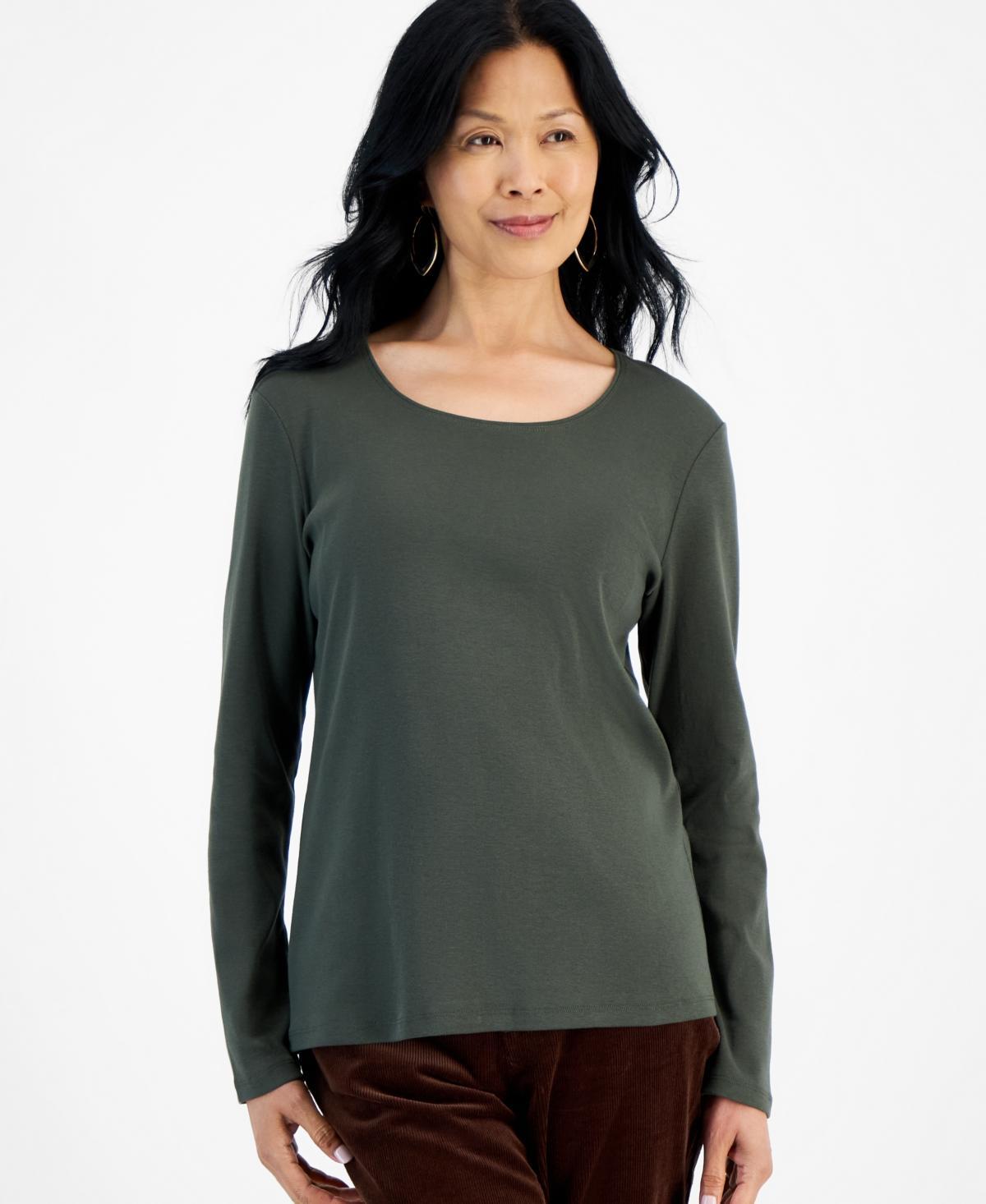 Style & Co Womens Cotton Long-Sleeve Scoop-Neck Top, Created for Macys Product Image