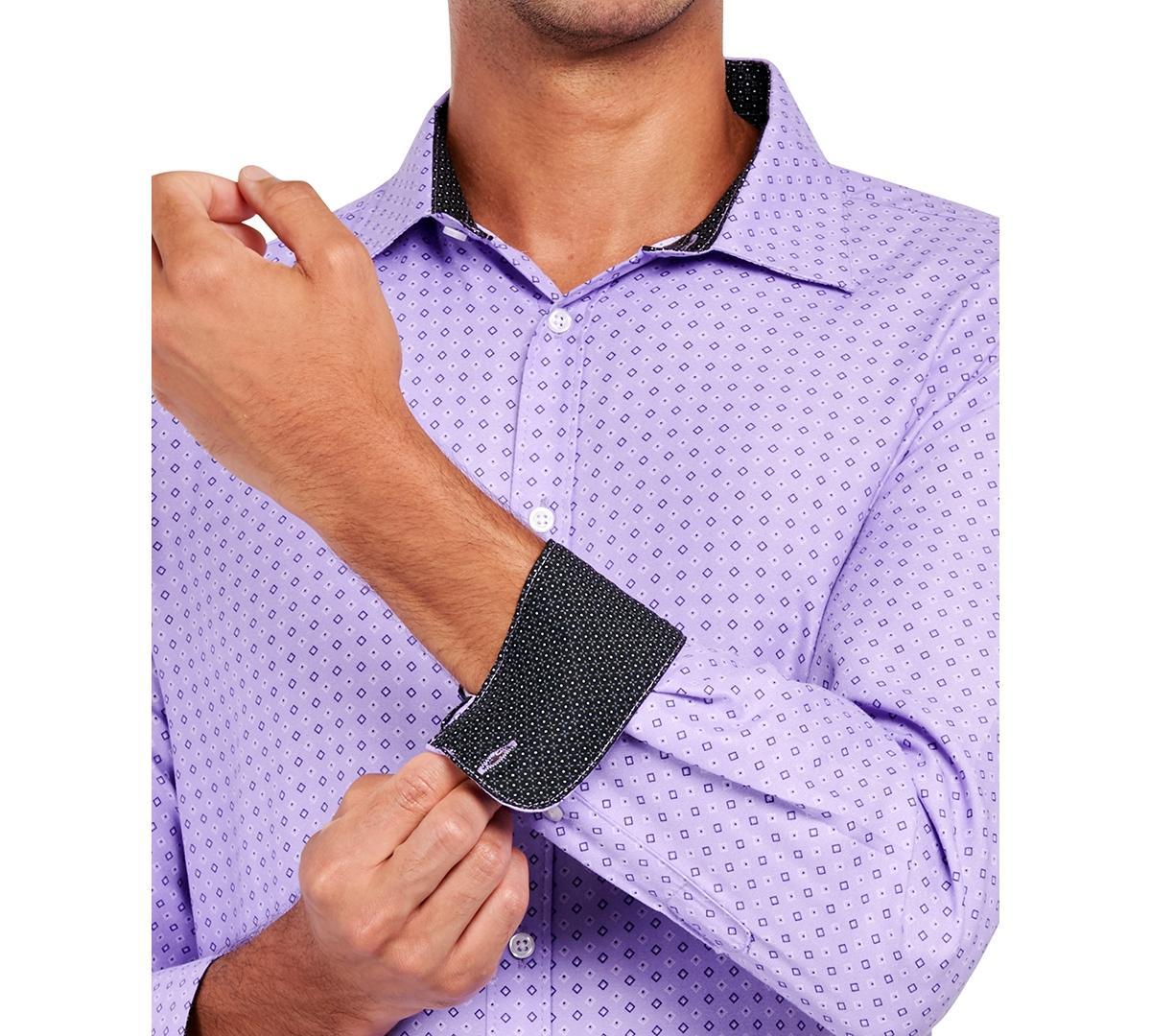 Mens Regular Fit Geo Print Wrinkle Free Performance Dress Shirt Product Image