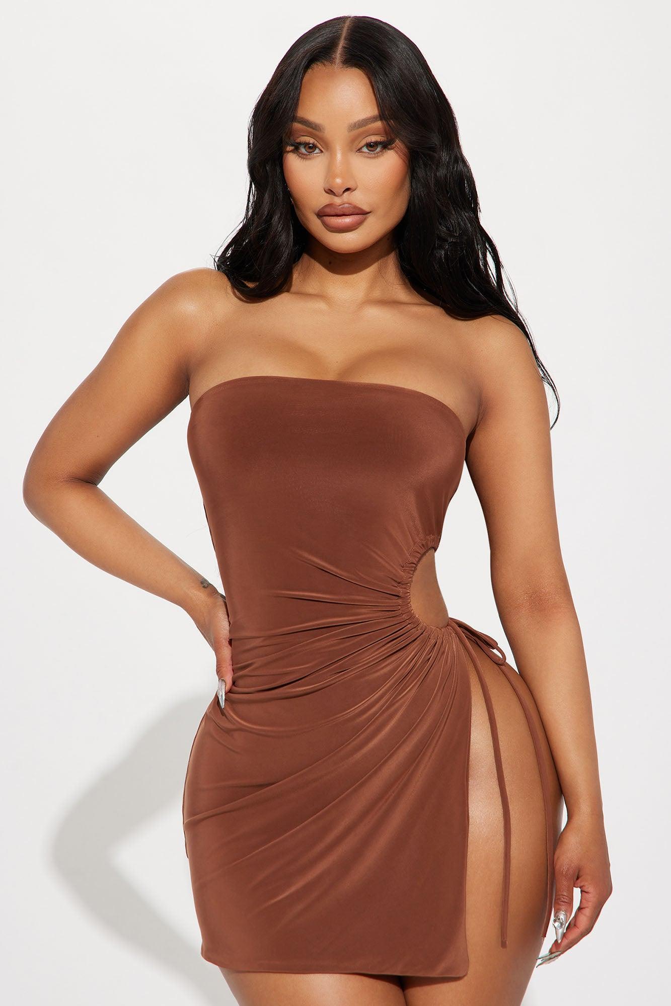 Mariana Ruched Mini Dress - Chocolate Product Image