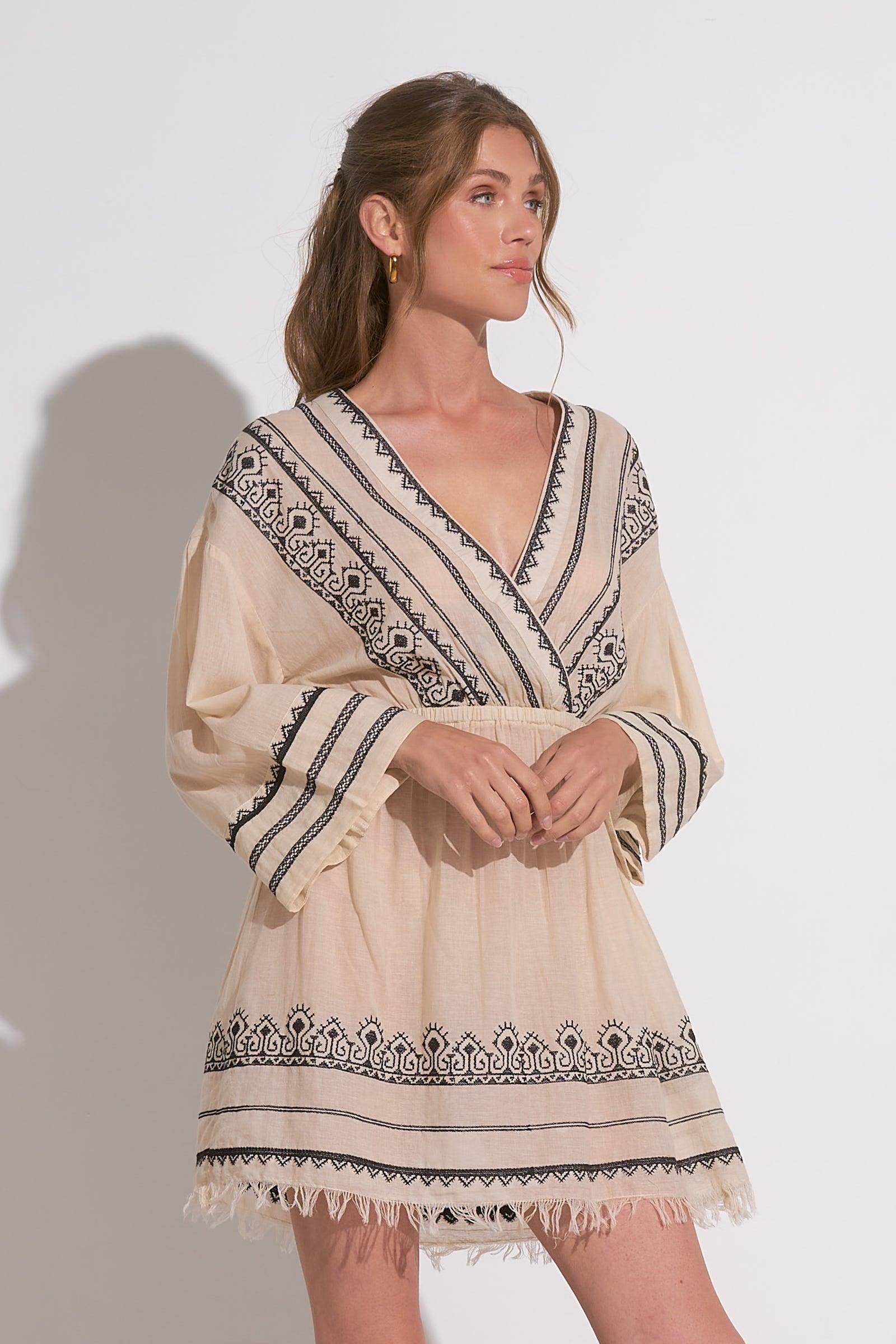 Embroidered V Neck Dress Product Image