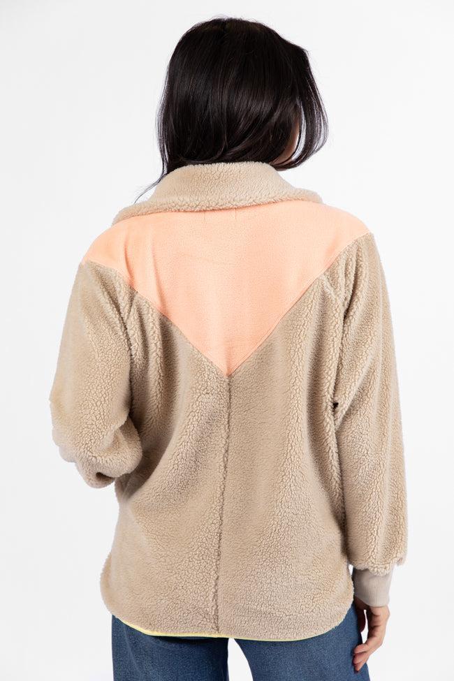 Good Feelings Beige Multi Colorblock Sherpa Pullover FINAL SALE Product Image