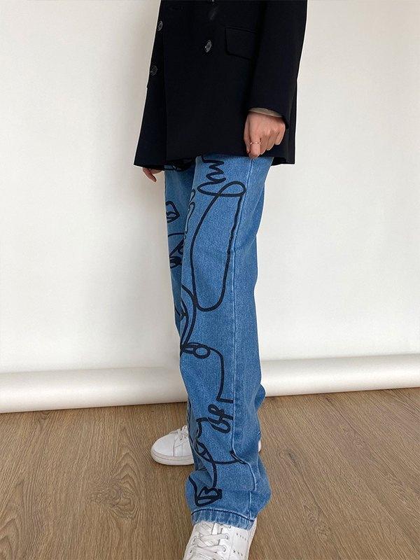 Art Abstract Lines Drawing Boyfriend Jeans Product Image