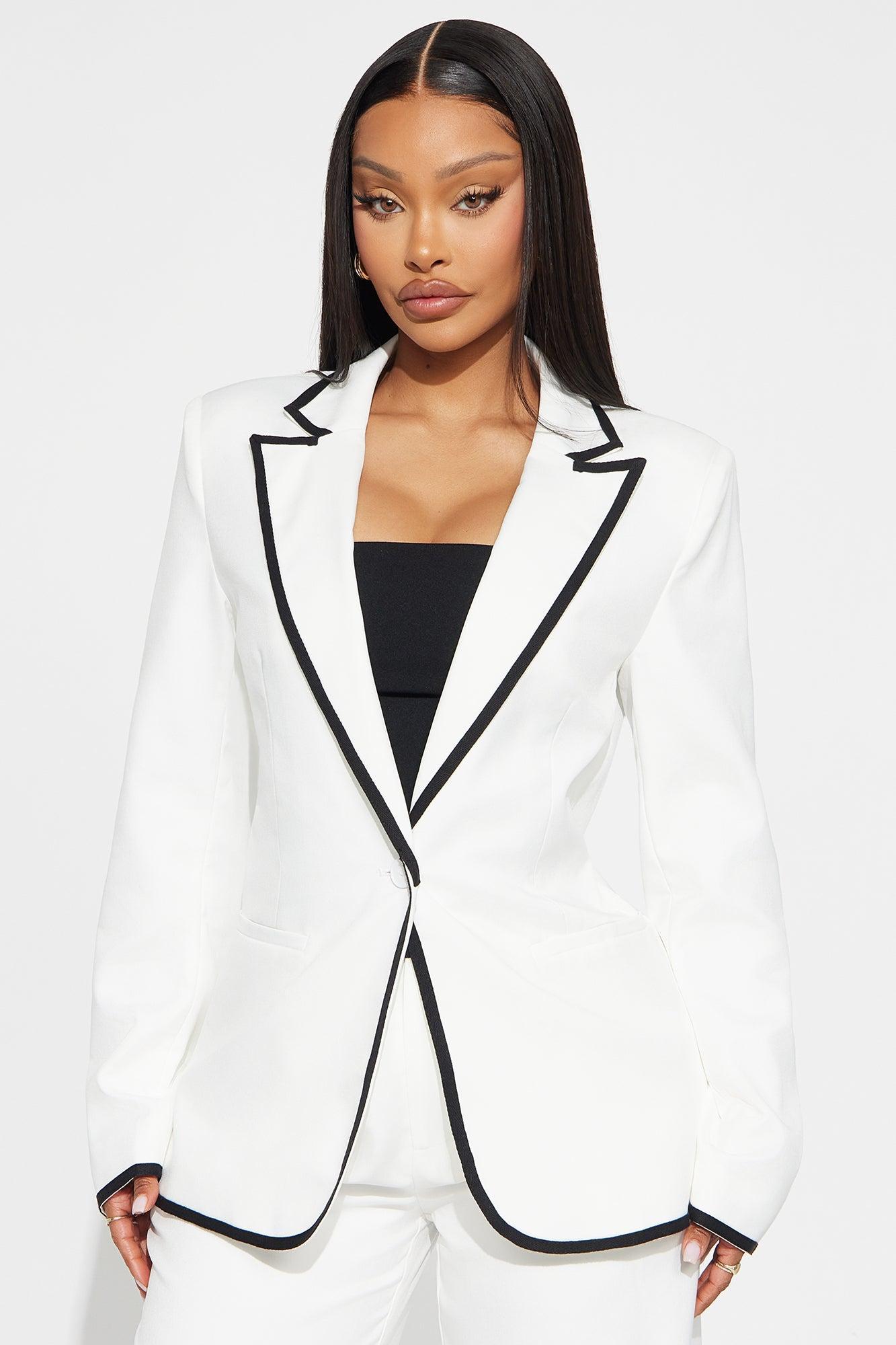 French Affair Blazer Pant Set - White/Black Product Image