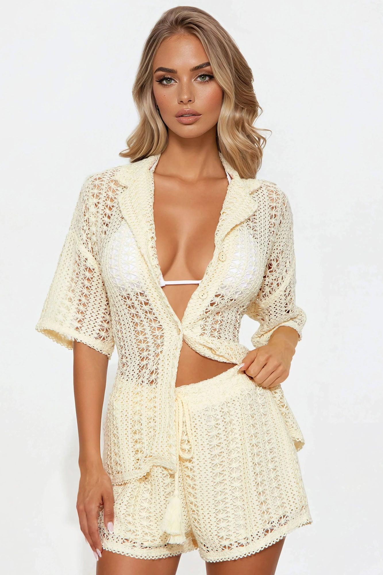 Meet At Dusk Crochet Short Set - Cream Product Image