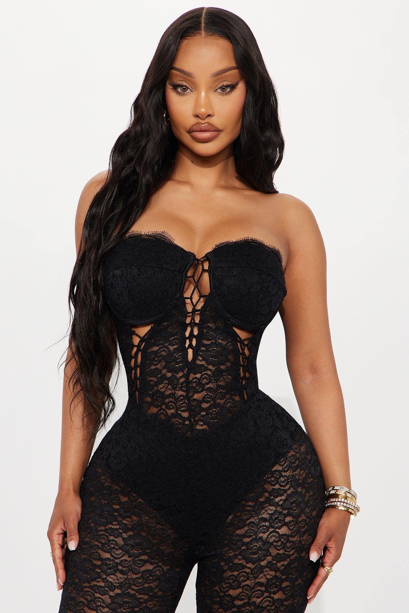 Mindy Lace Strapless Jumpsuit - Black Product Image
