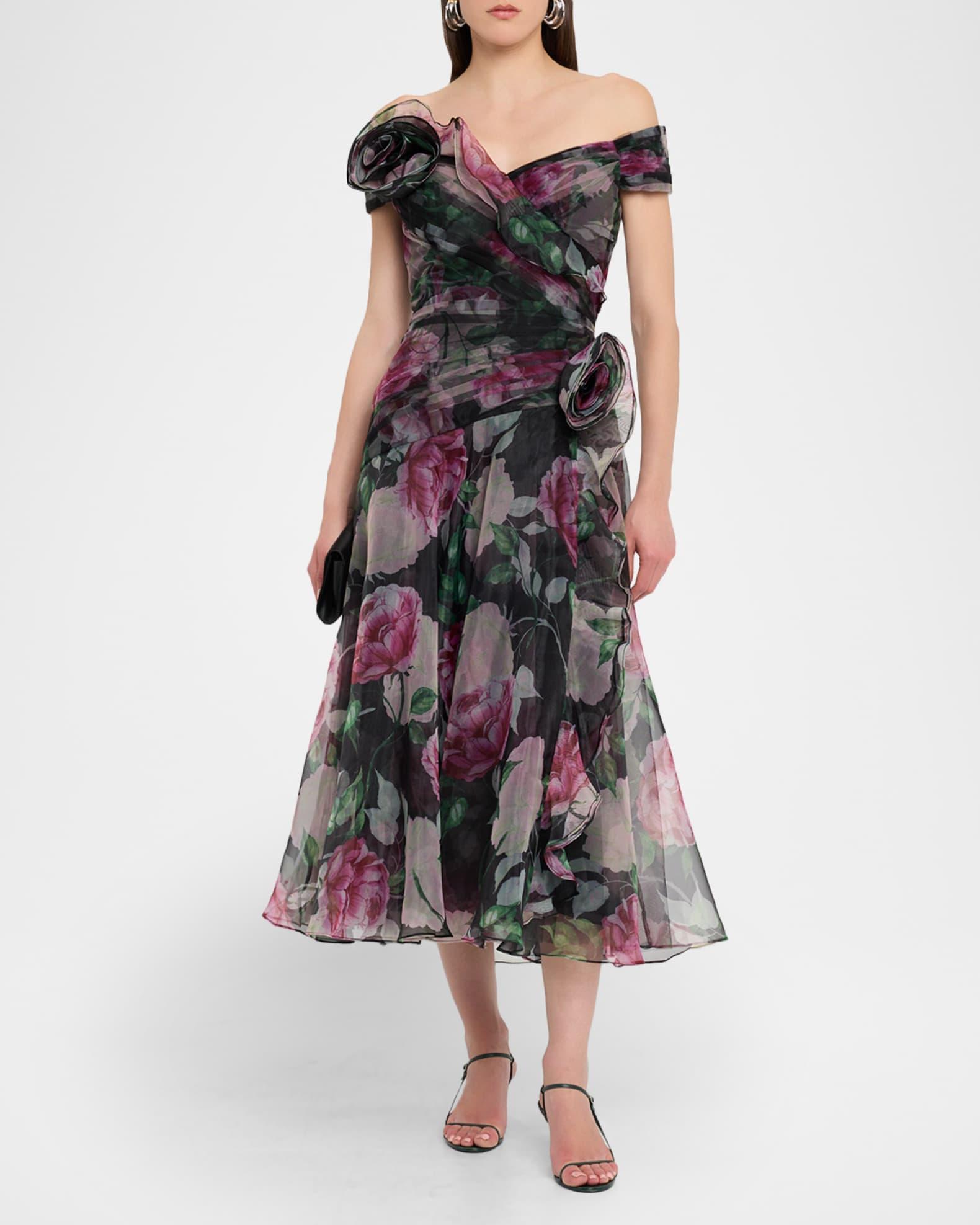 Off-Shoulder Pleated Organza Midi Dress Product Image
