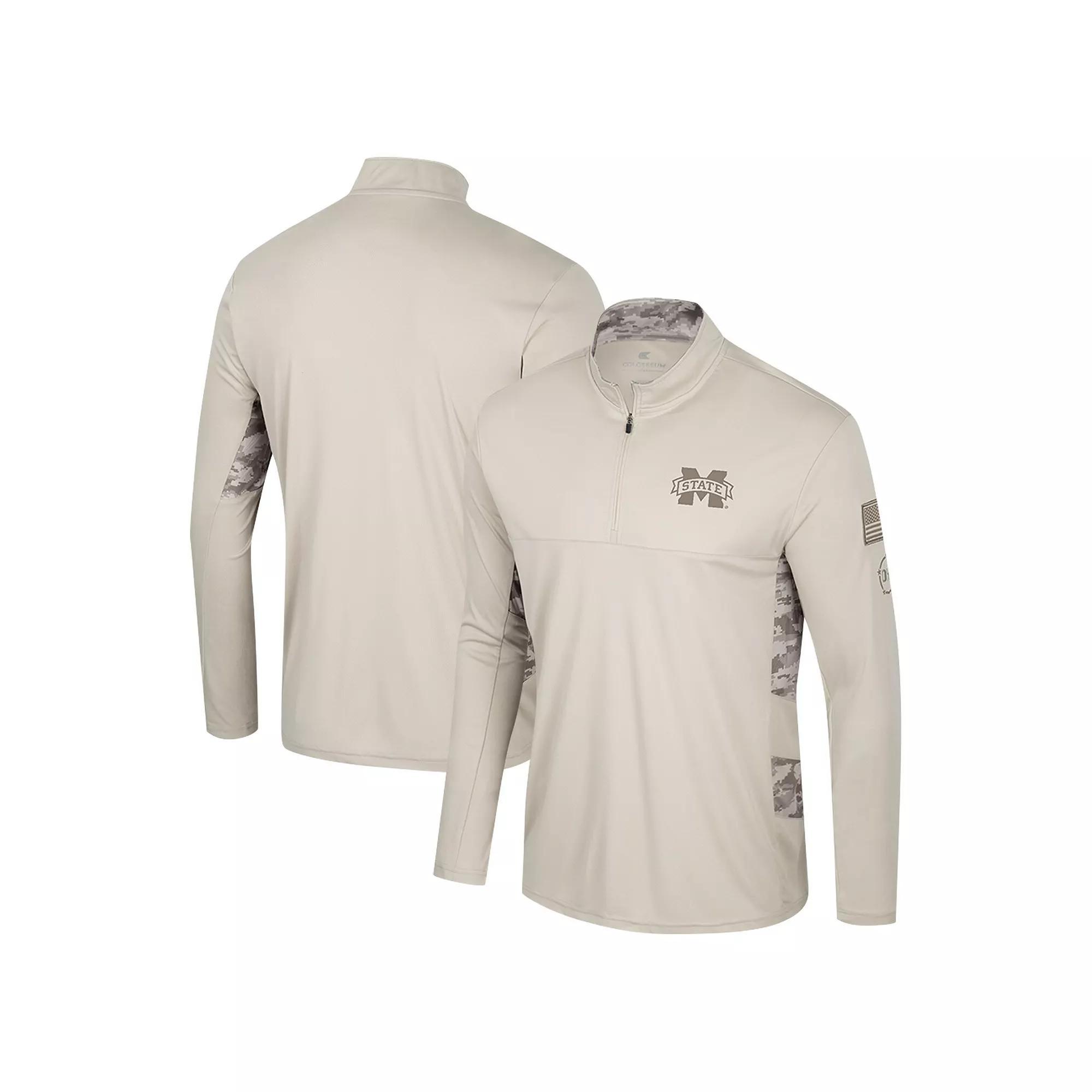 Men's Colosseum Natural Mississippi State Bulldogs OHT Military Appreciation Quarter-Zip Jacket, Size: XXL, Mst Beige Product Image