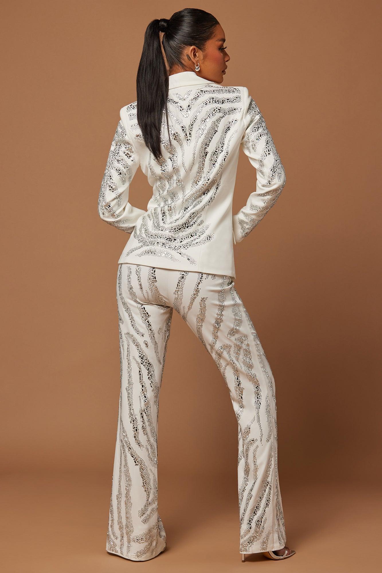 Amira Embellished Blazer - Off White Product Image