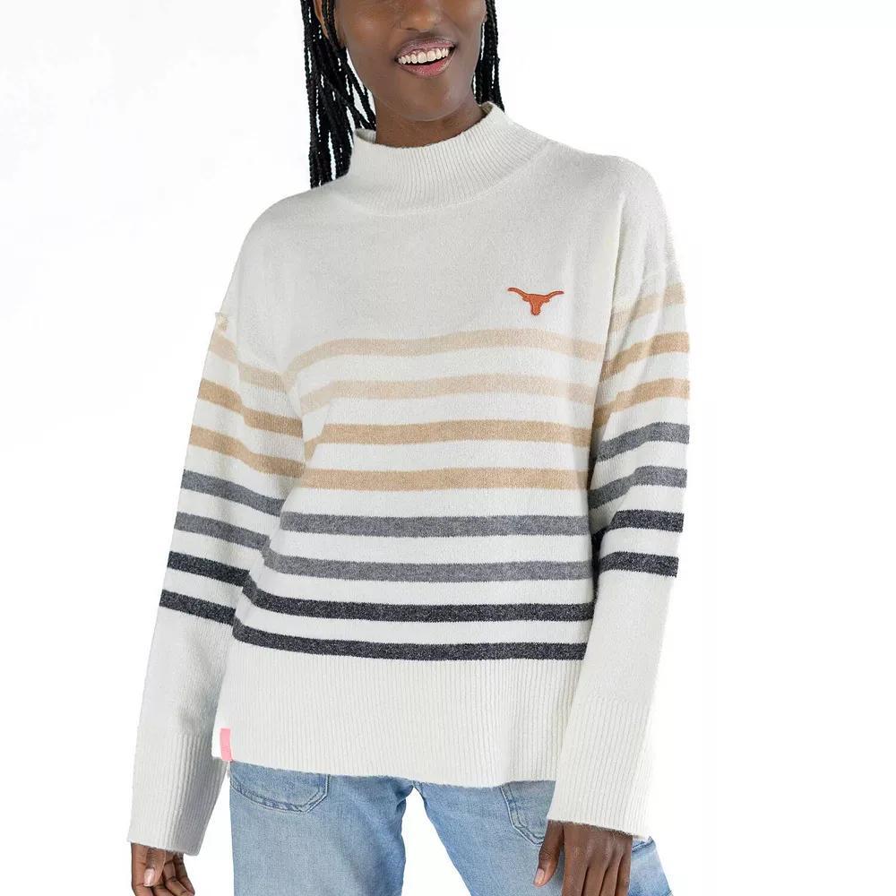 Women's Lusso  White Texas Longhorns Simone Striple Mock Neck Oversized Pullover Sweatshirt, Size: XL Product Image