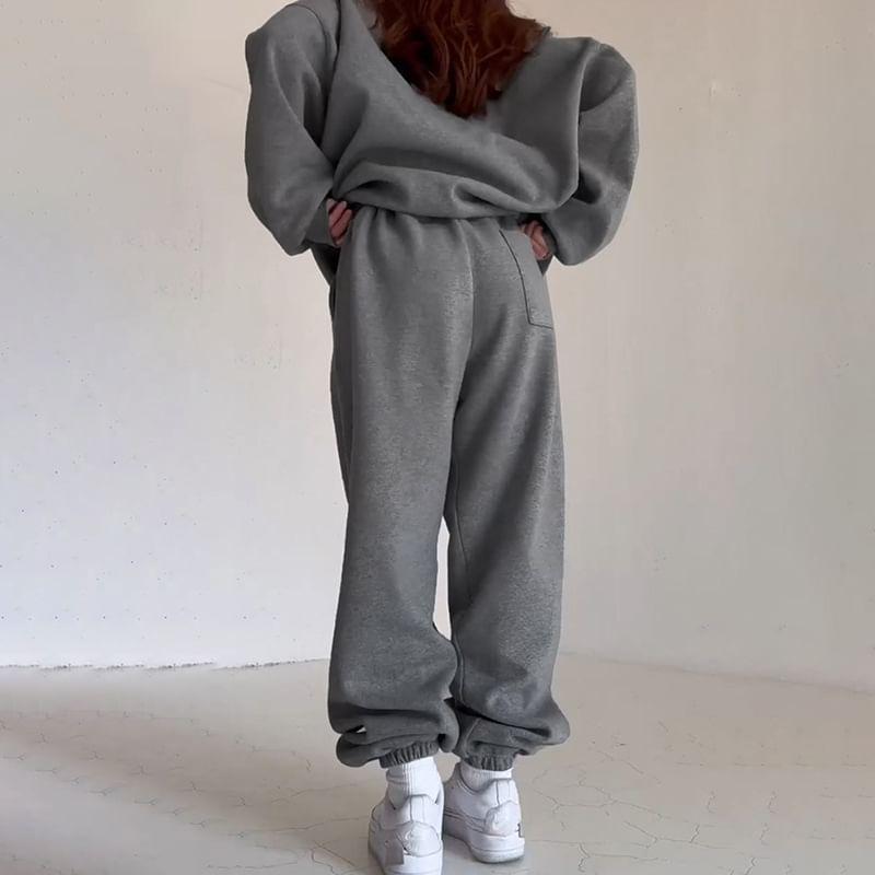 High Rise Plain Baggy Pants Product Image