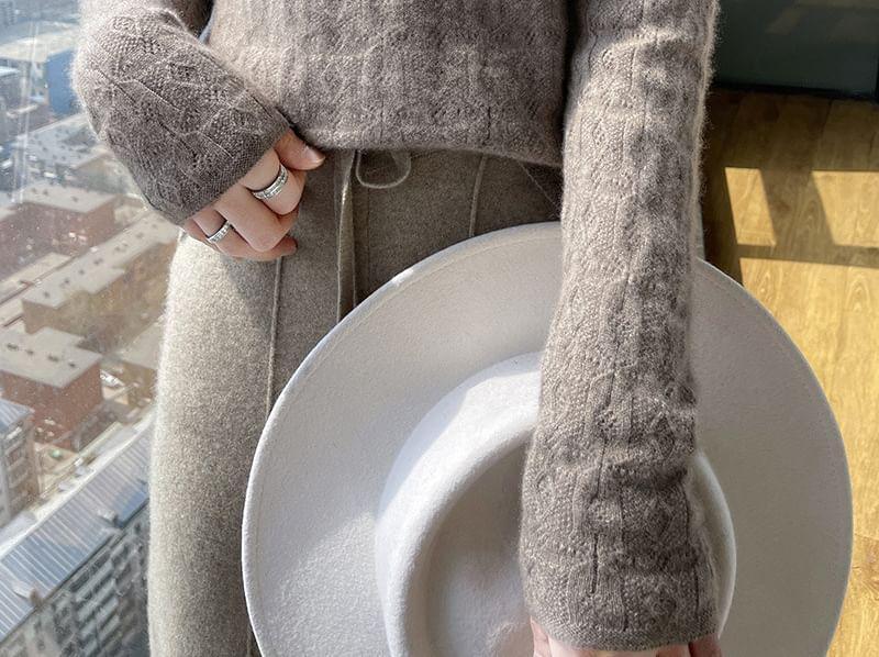 Turtleneck Plain Pointelle Sweater Product Image