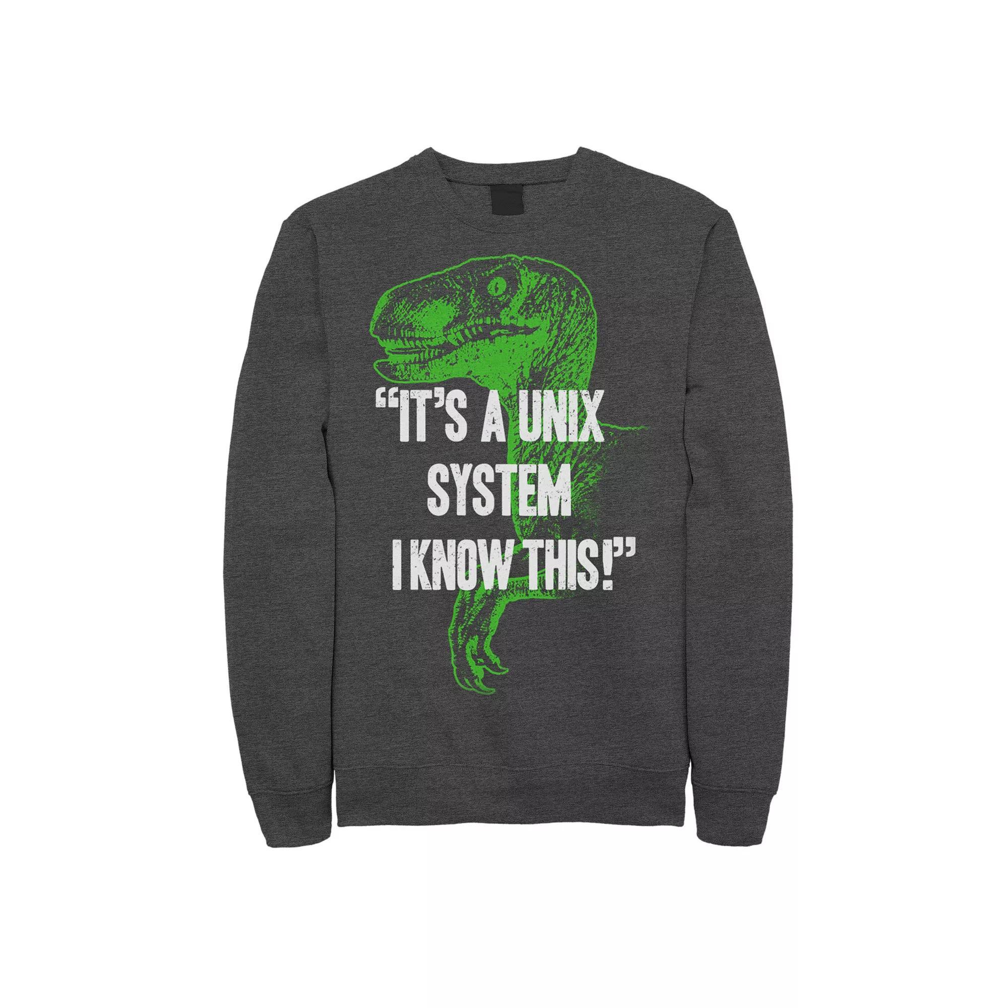 Men's Jurassic Park Neon Dinosaur A Unix System Graphic Fleece Pullover, Size: XXL, Grey Heather Product Image