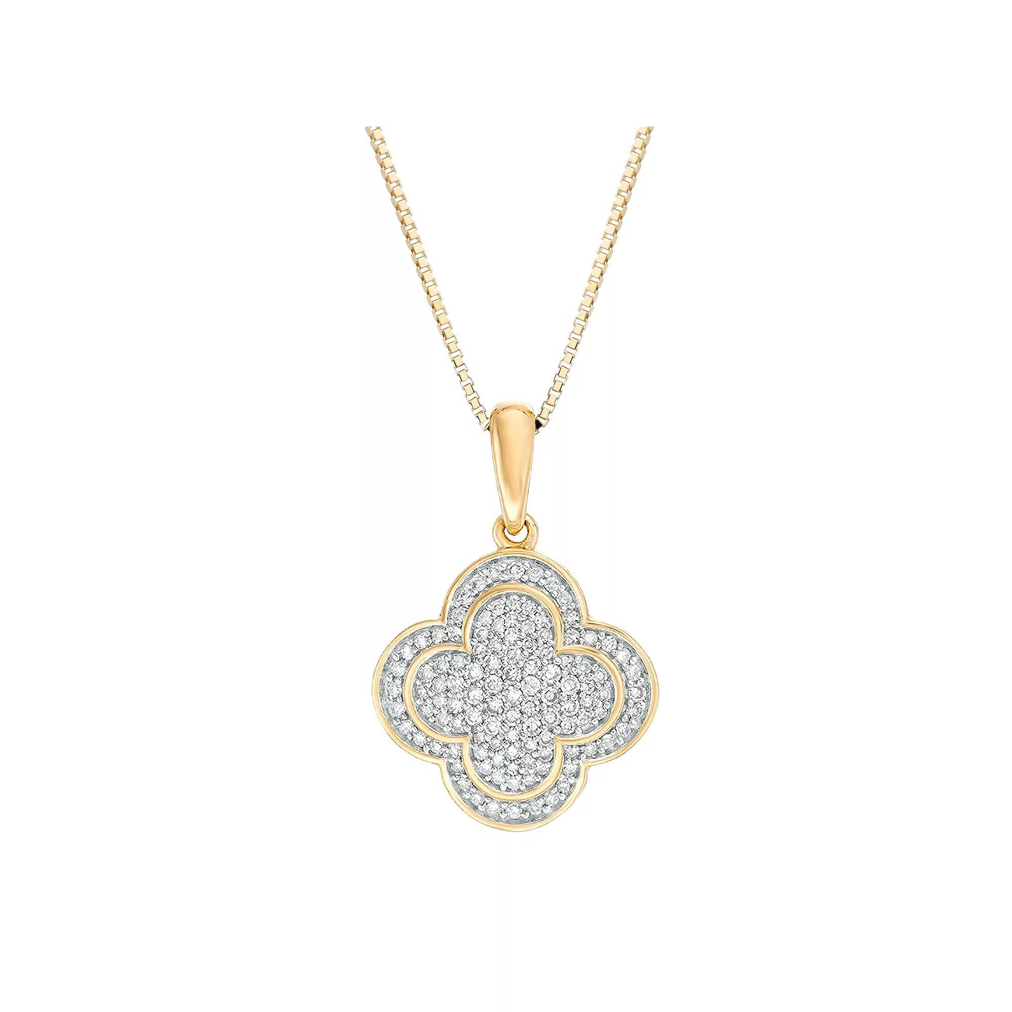 Gemminded 10k Gold 1/5 Carat T.W. Diamond Clover Pendant Necklace, Women's, Size: 18" Product Image