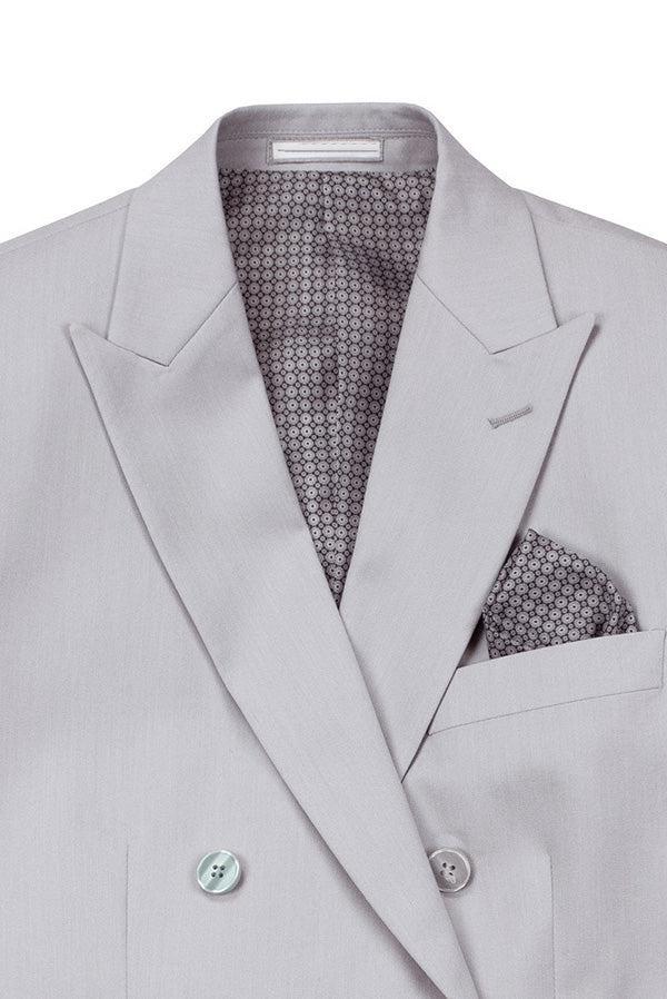 Silver Slim Fit Double Breasted 2 Piece Suit with Flexible Elastic Waistband Product Image